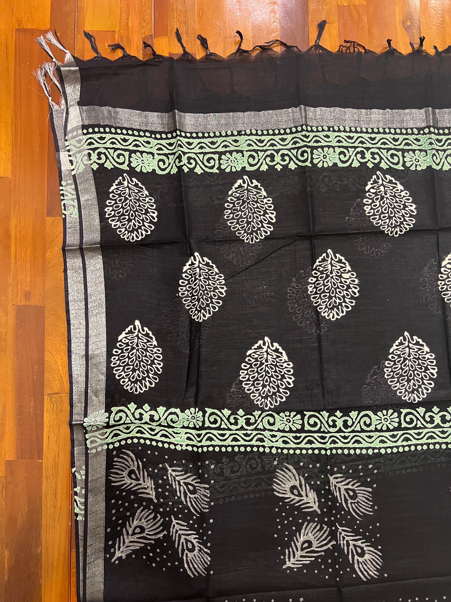 Southloom™ Cotton Churidar Salwar Suit Material in Black with White Floral Prints
