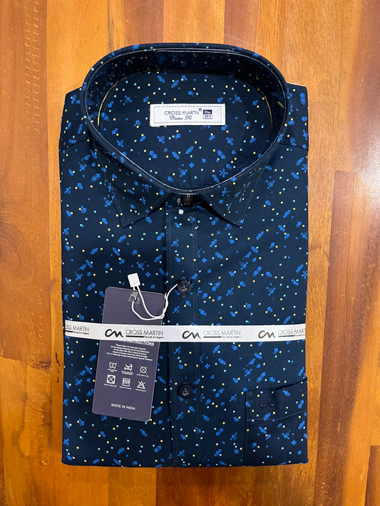 Pure Cotton Dark Blue Printed Shirt (38 FS)