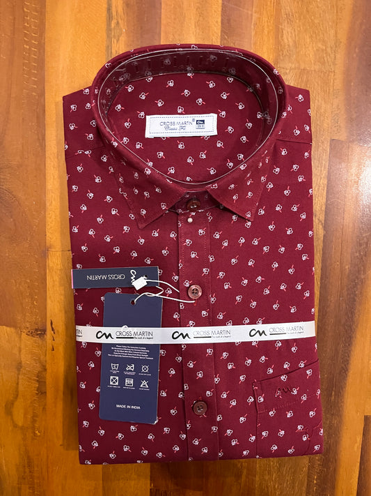 Pure Cotton Maroon Printed Shirt (38 FS)