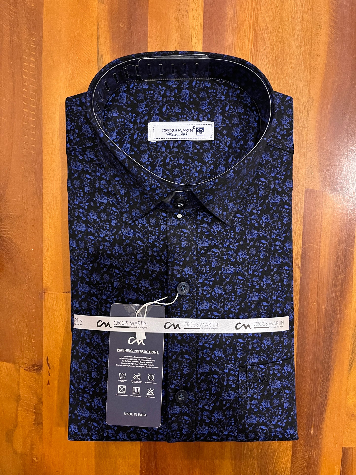 Pure Cotton Blue Floral Printed Shirt (40 FS)