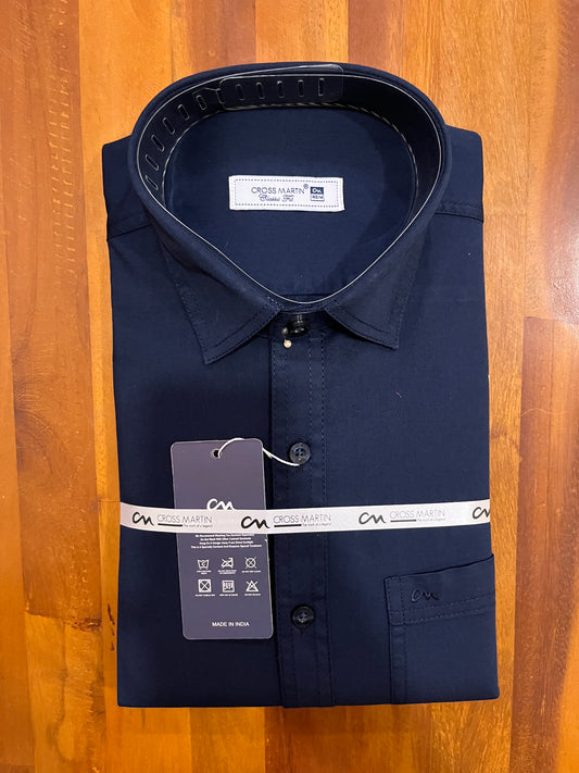 Pure Cotton Navy Blue Solid Shirt (40 FS)