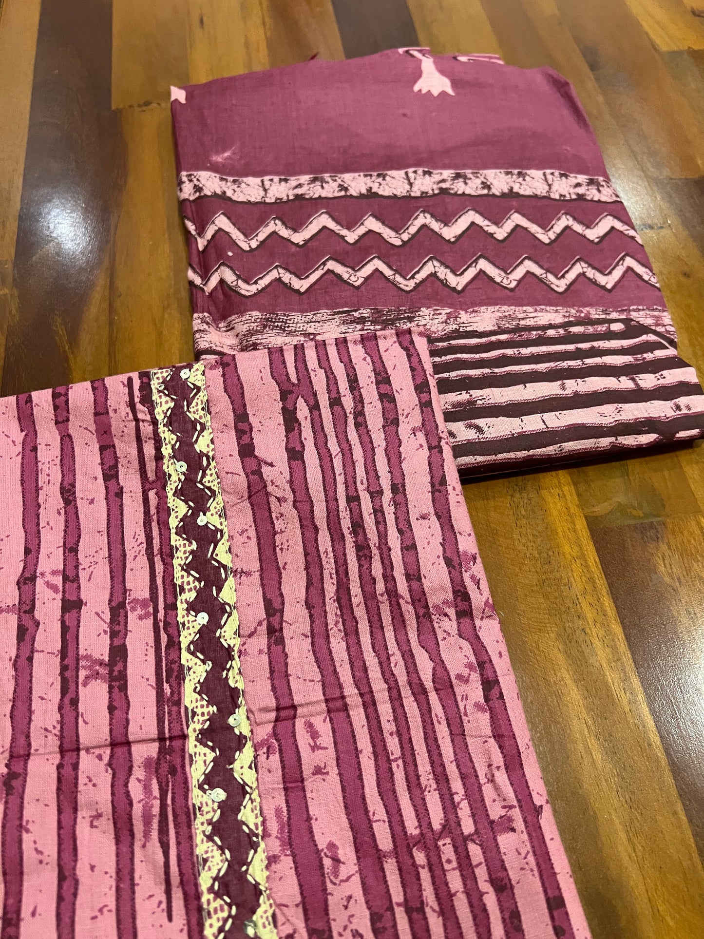 Southloom™ Cotton Churidar Salwar Suit Material in Magenta with Printed Stripes Design