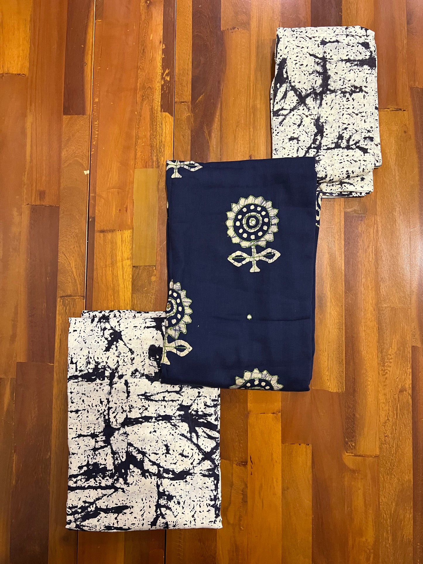 Southloom™ Cotton Churidar Salwar Suit Material in Navy Blue with Floral Printed Design