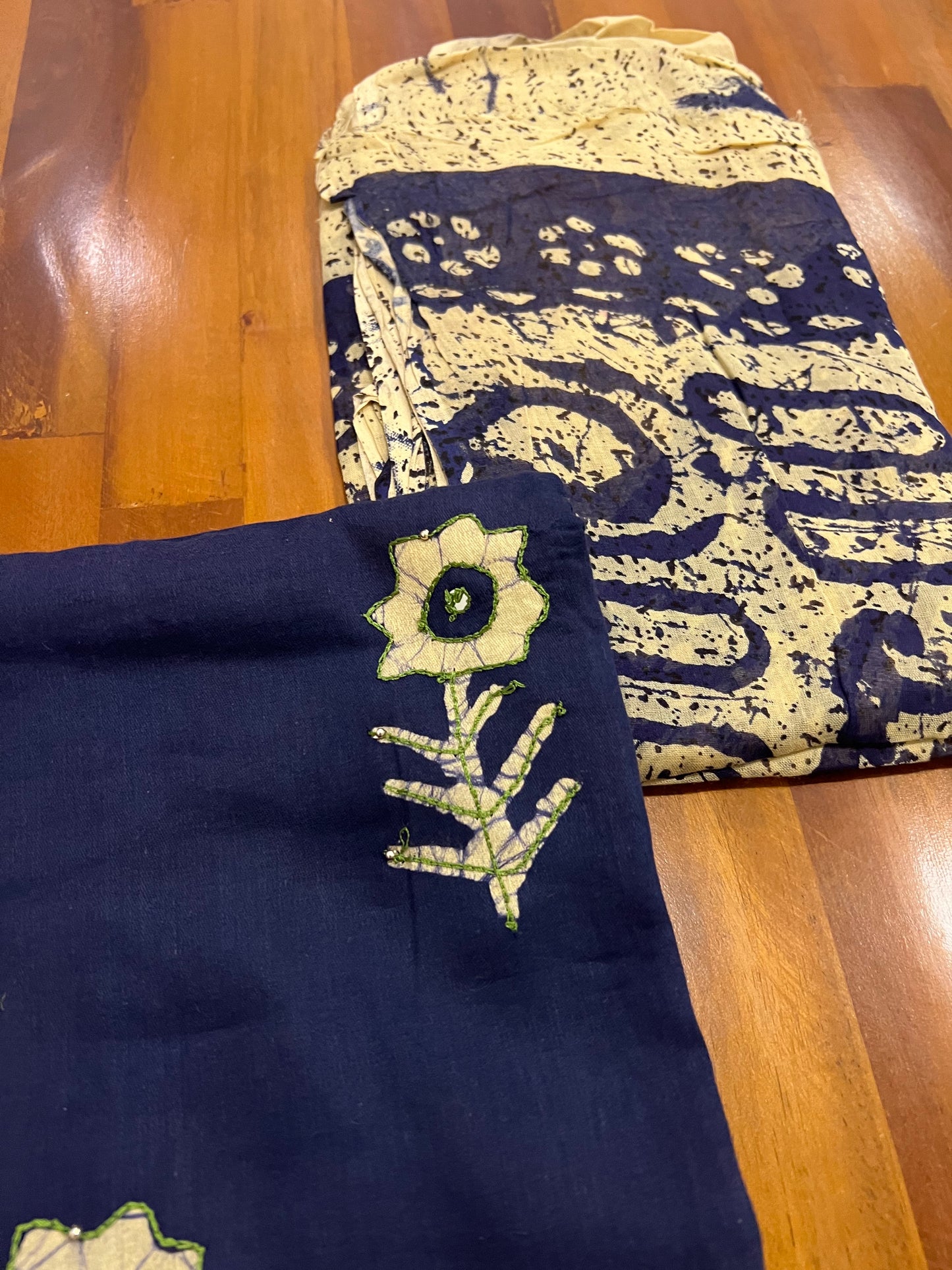 Southloom™ Cotton Churidar Salwar Suit Material in Navy Blue with Floral Printed Design