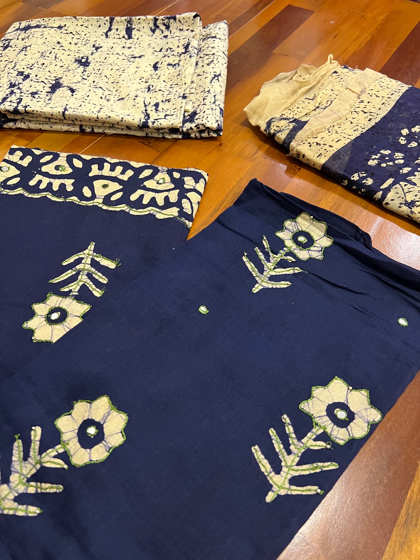 Southloom™ Cotton Churidar Salwar Suit Material in Navy Blue with Floral Printed Design