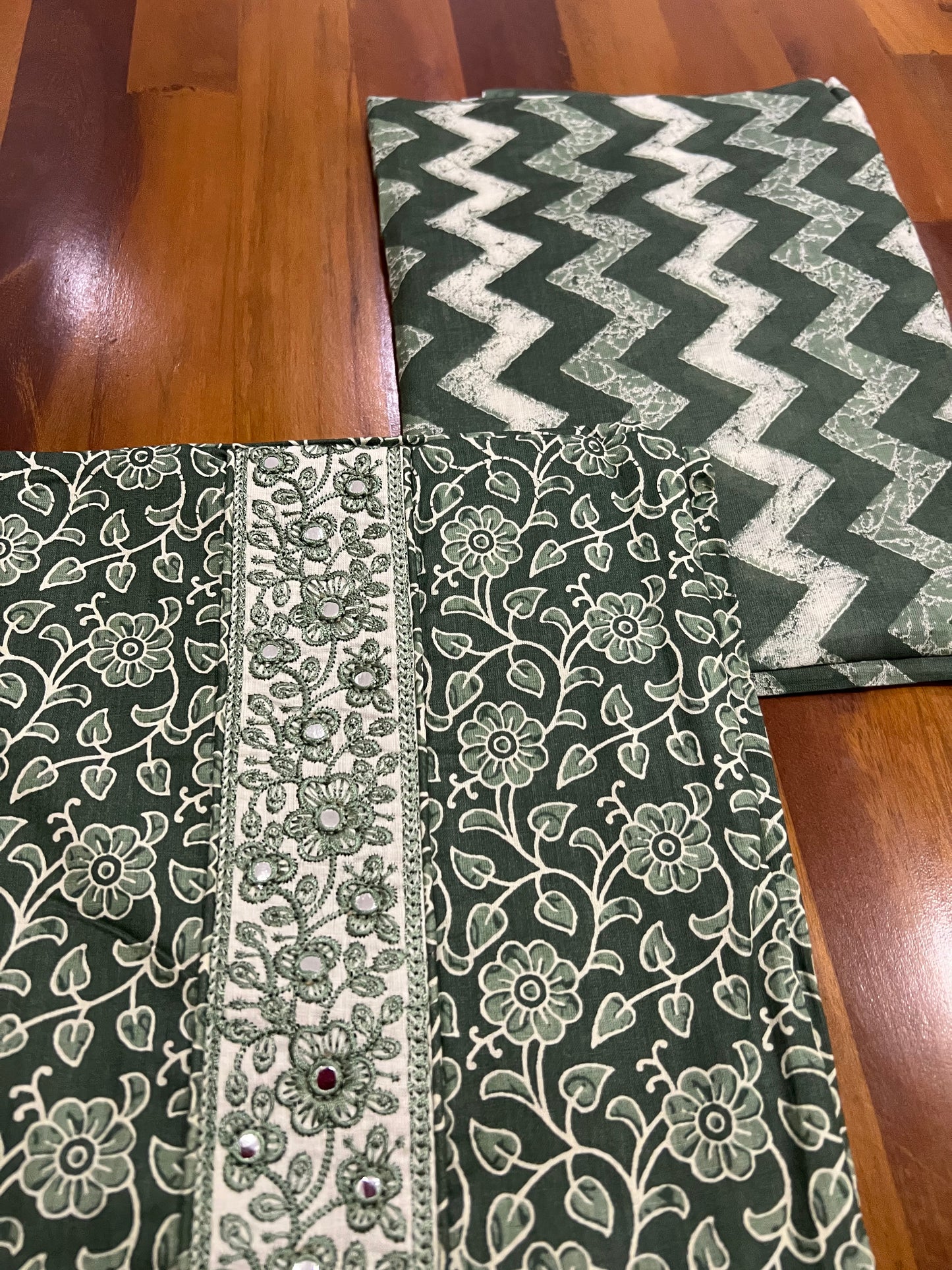 Southloom™ Cotton Churidar Salwar Suit Material with Green Floral Printed Design