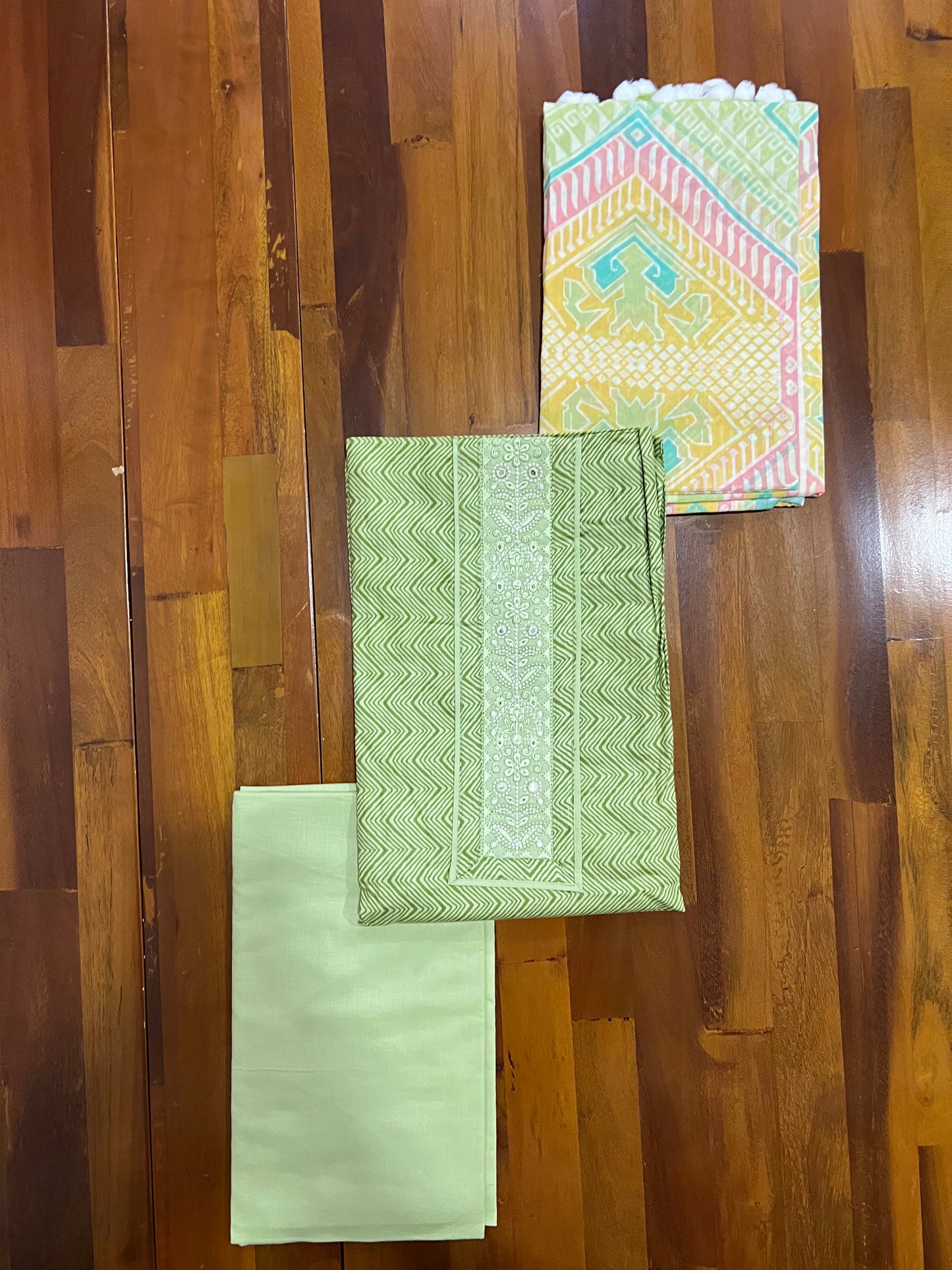 Southloom™ Cotton Churidar Salwar Suit Material in Light Green Printed Design