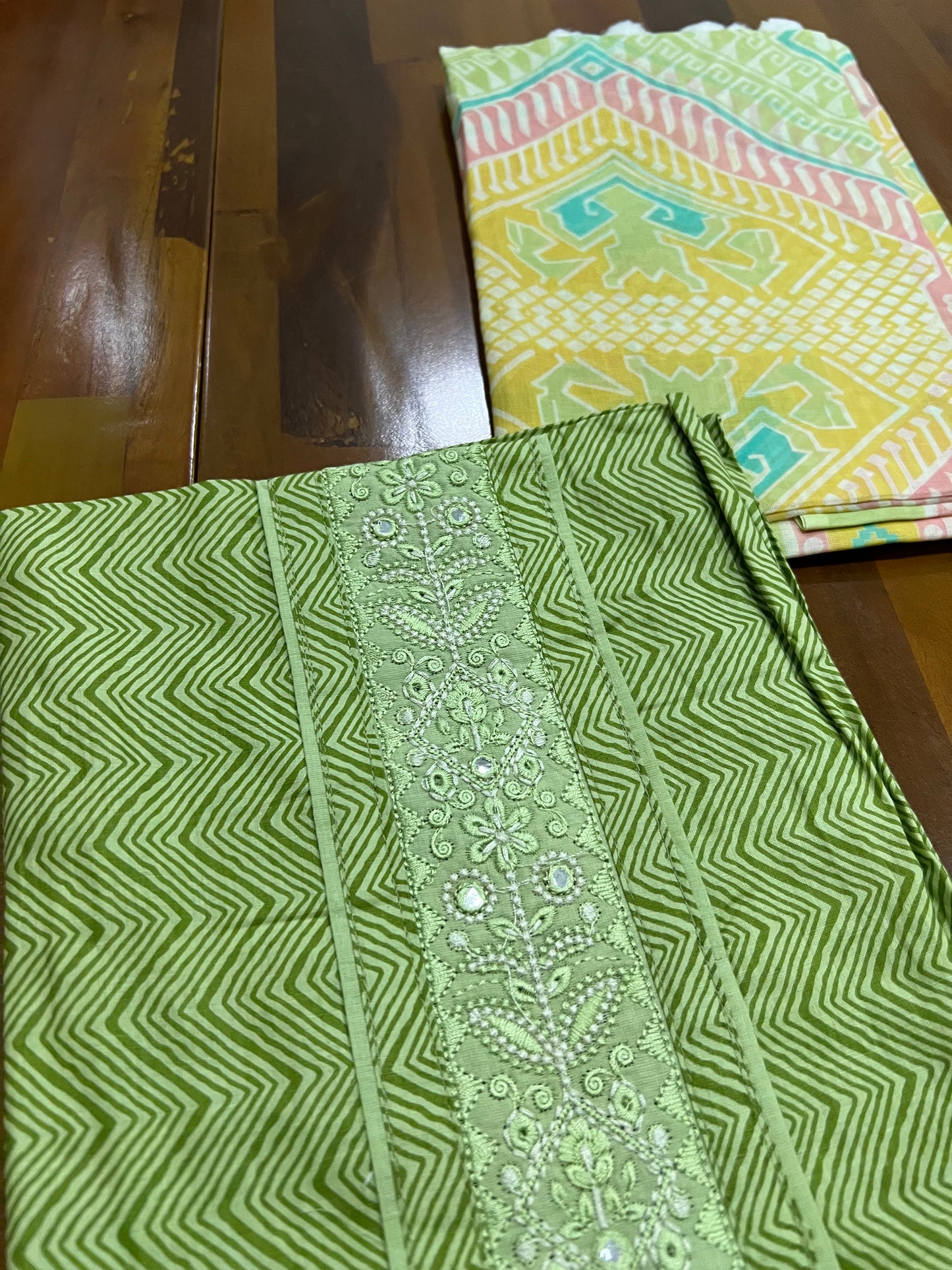 Southloom™ Cotton Churidar Salwar Suit Material in Light Green Printed Design