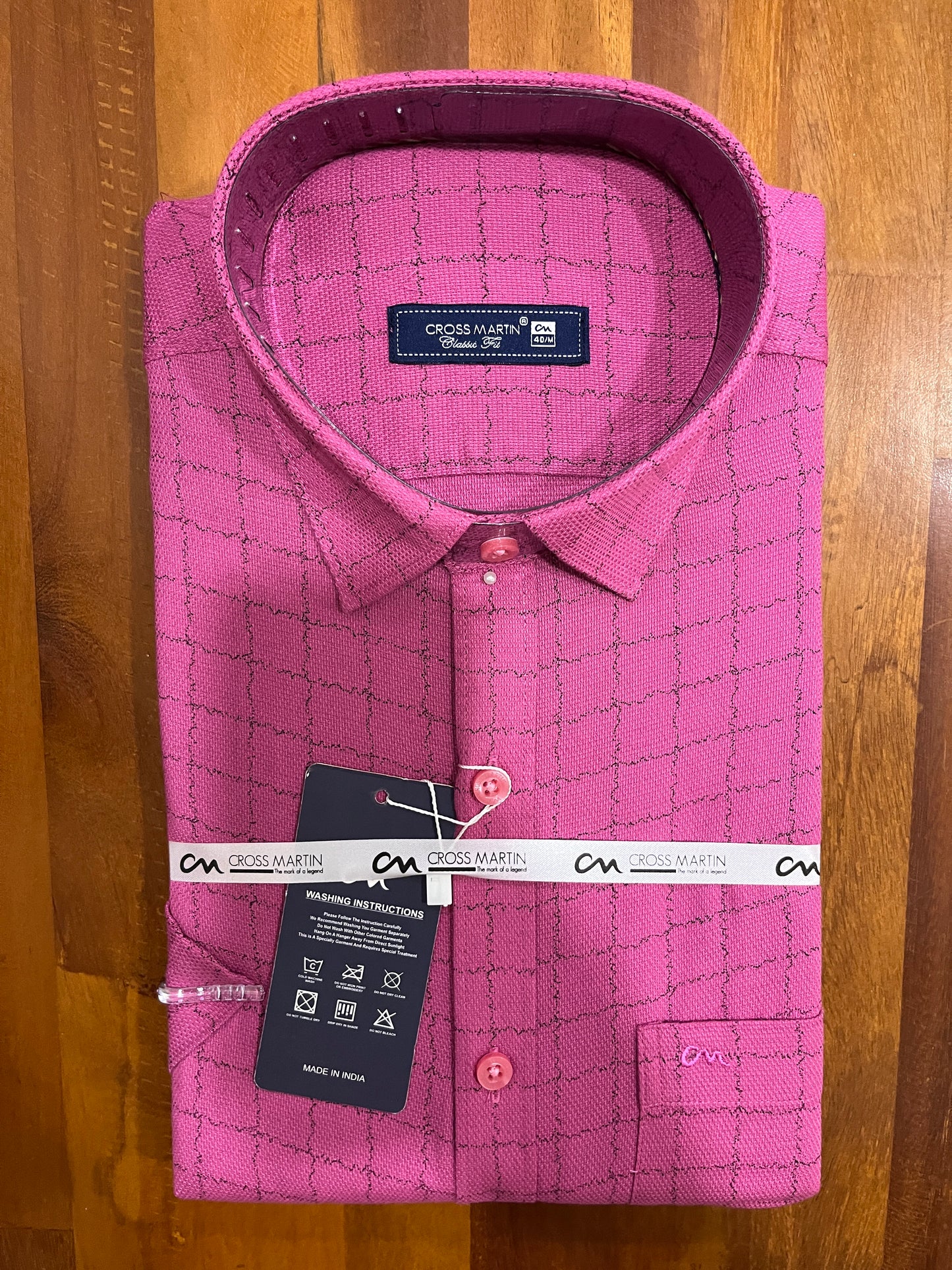 Pure Cotton Magenta Checkered Shirt (40 HS)