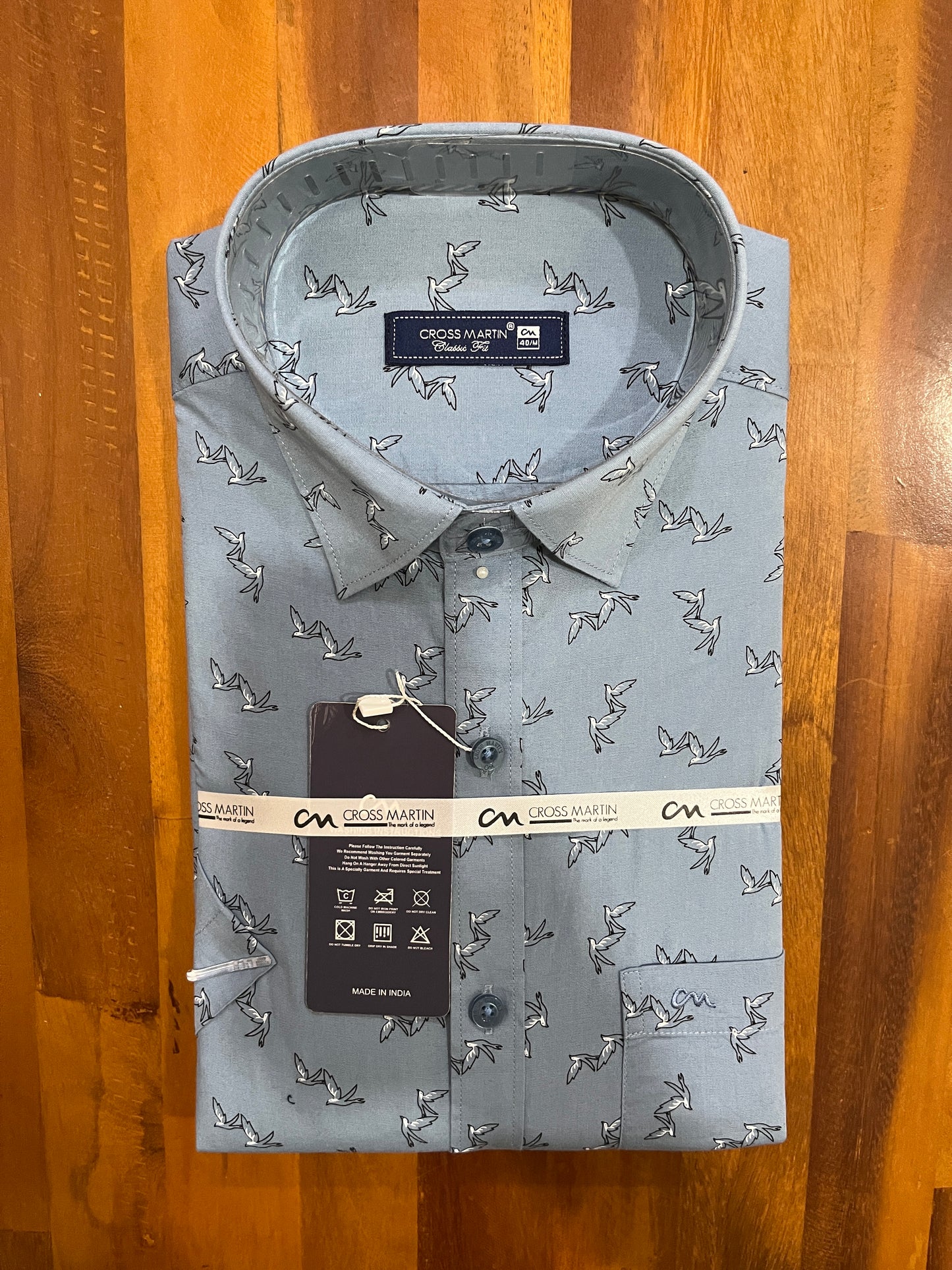 Pure Cotton Light Blue Printed Shirt (40 HS)