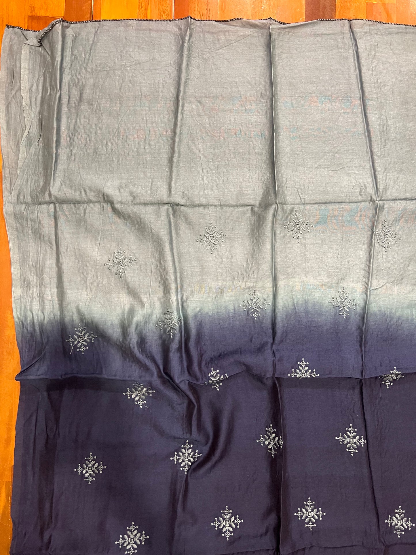 Southloom™ Semi Tussar Churidar Salwar Suit Material in Grey with Blue Thread Work