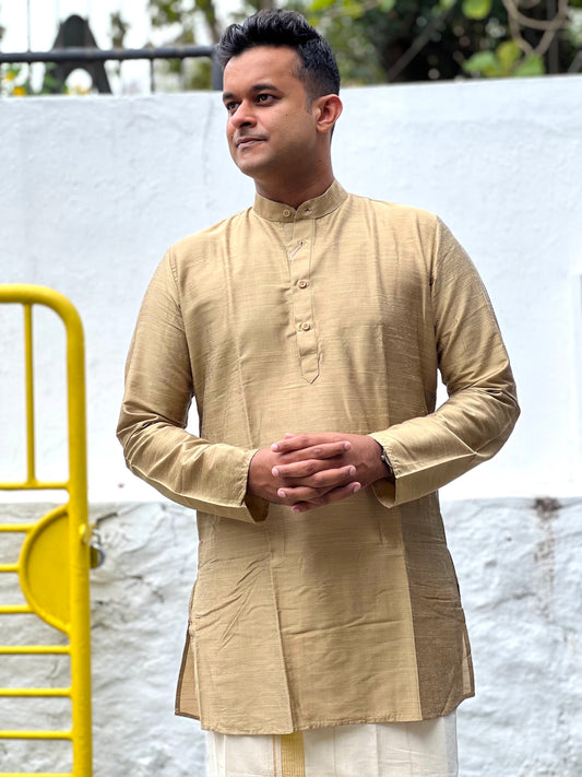 Southloom Semi Silk Short Kurta for Men in Light Brown Colour