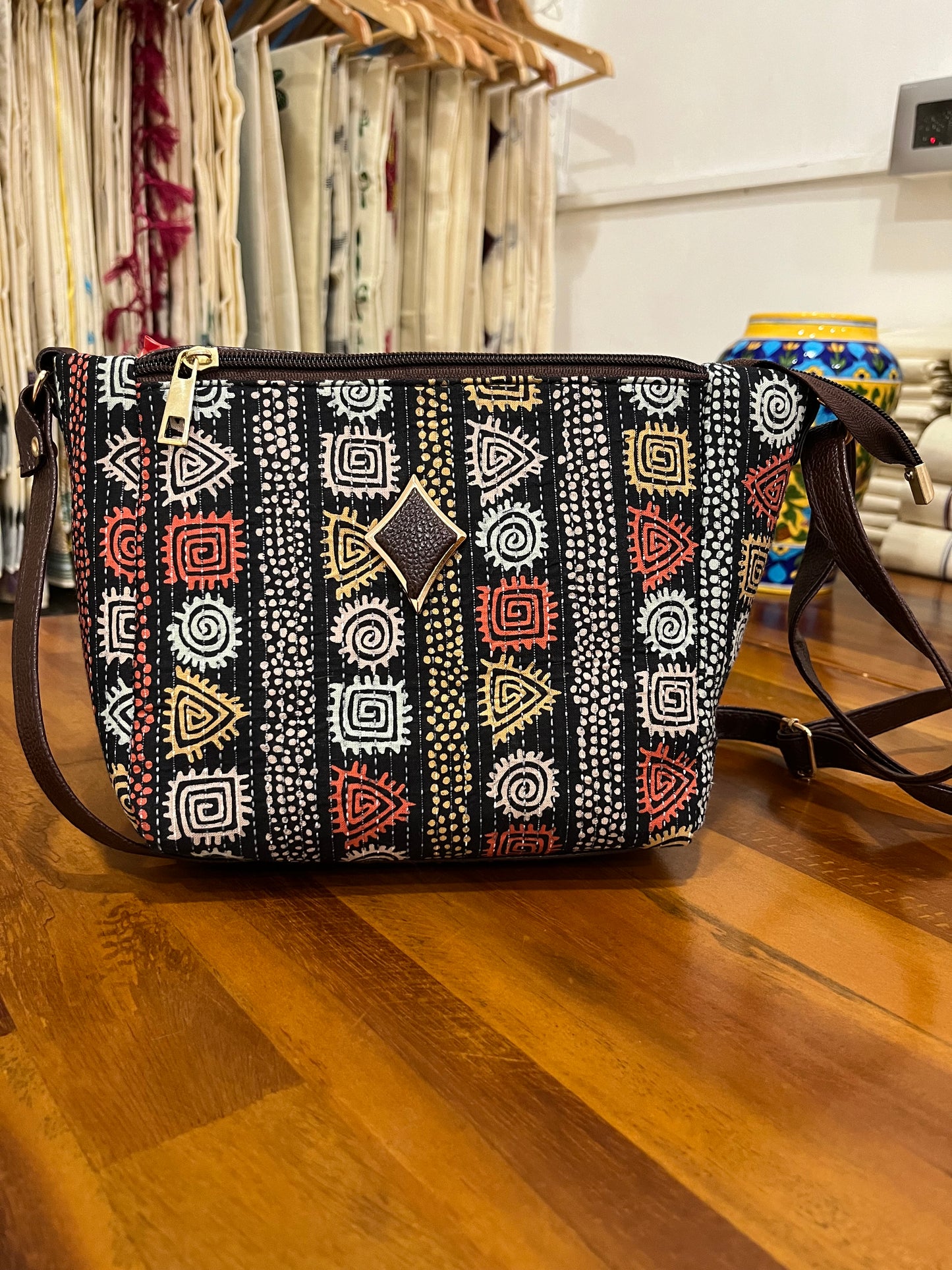 Southloom™ Handmade Multi Colour Printed Design Sling Bag with Leatherette