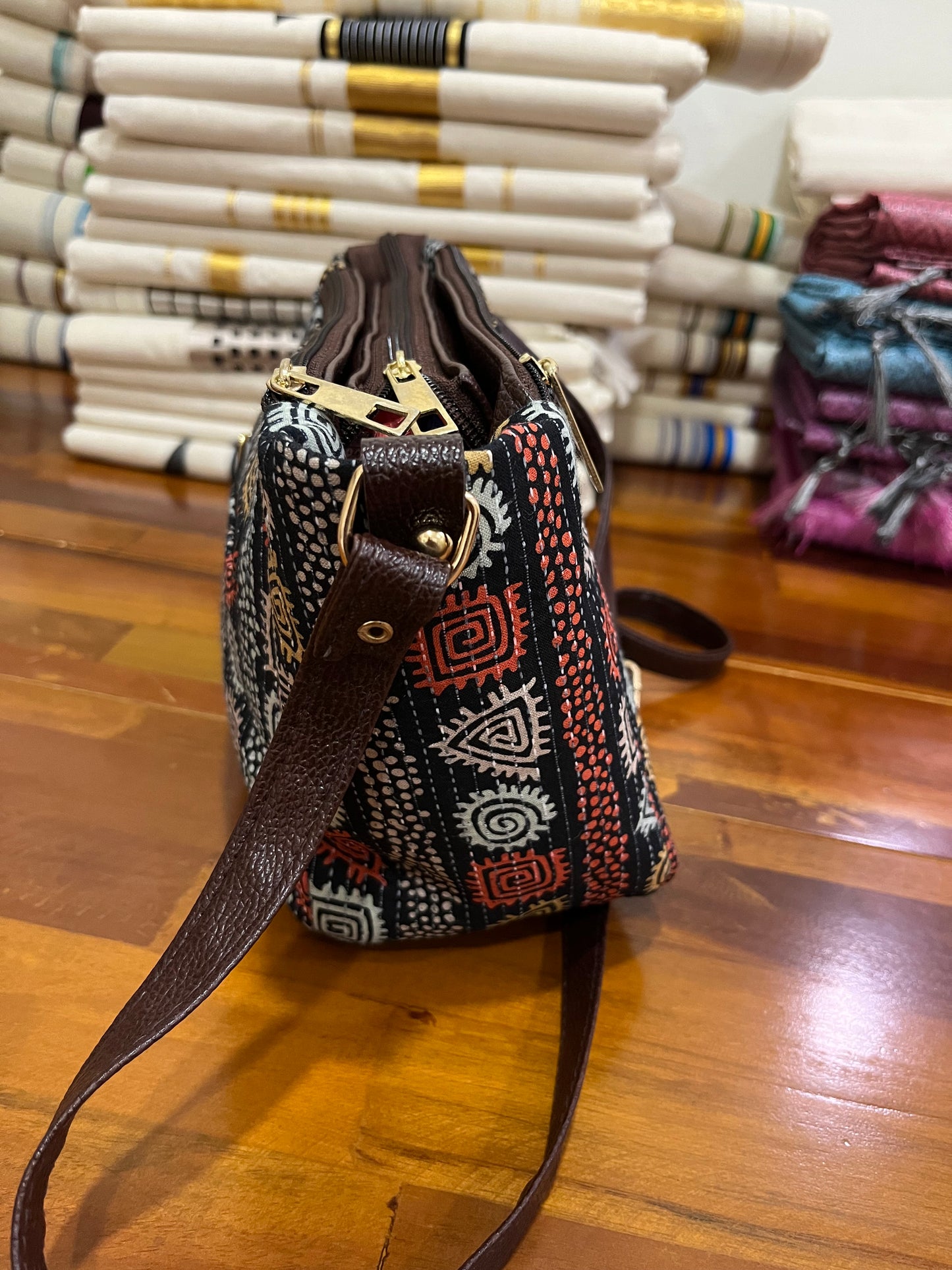 Southloom™ Handmade Multi Colour Printed Design Sling Bag with Leatherette