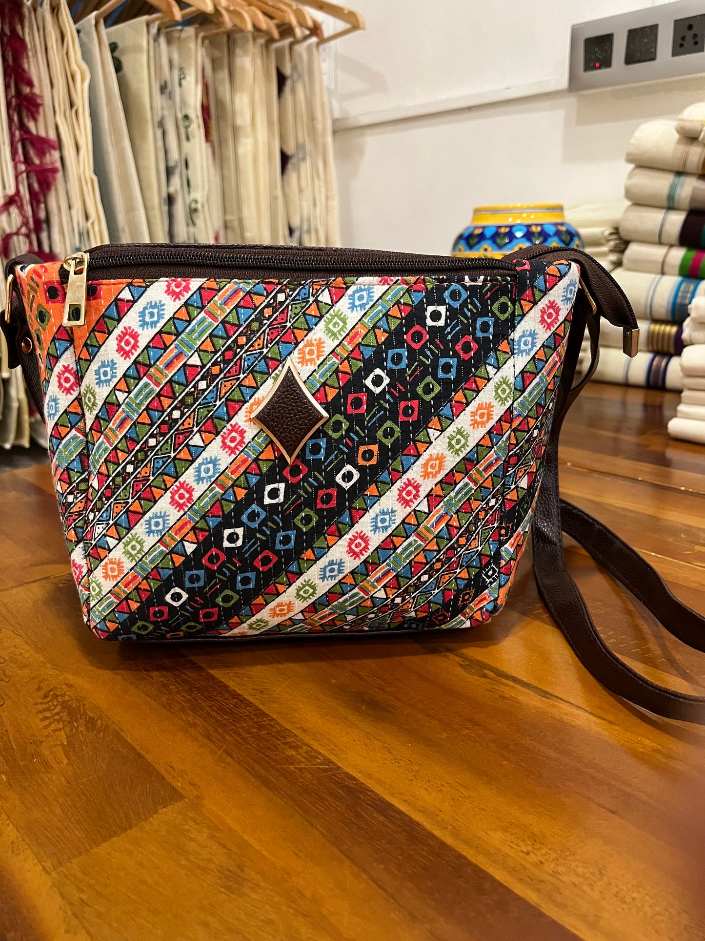 Southloom™ Handmade Multi Colour Printed Design Sling Bag with Leatherette