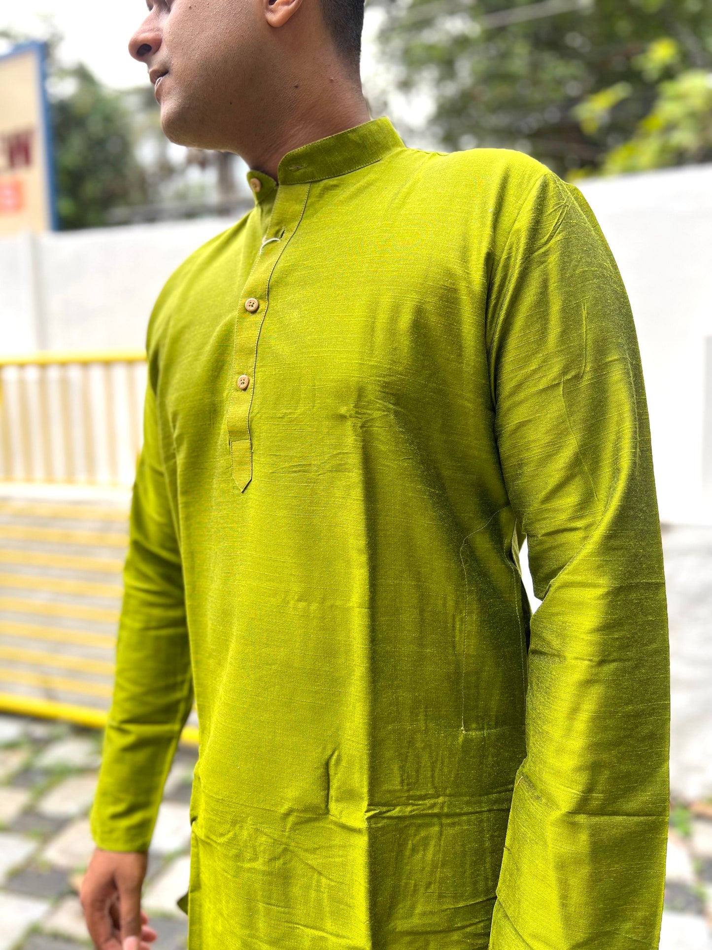 Southloom Semi Silk Short Kurta for Men in Green Colour