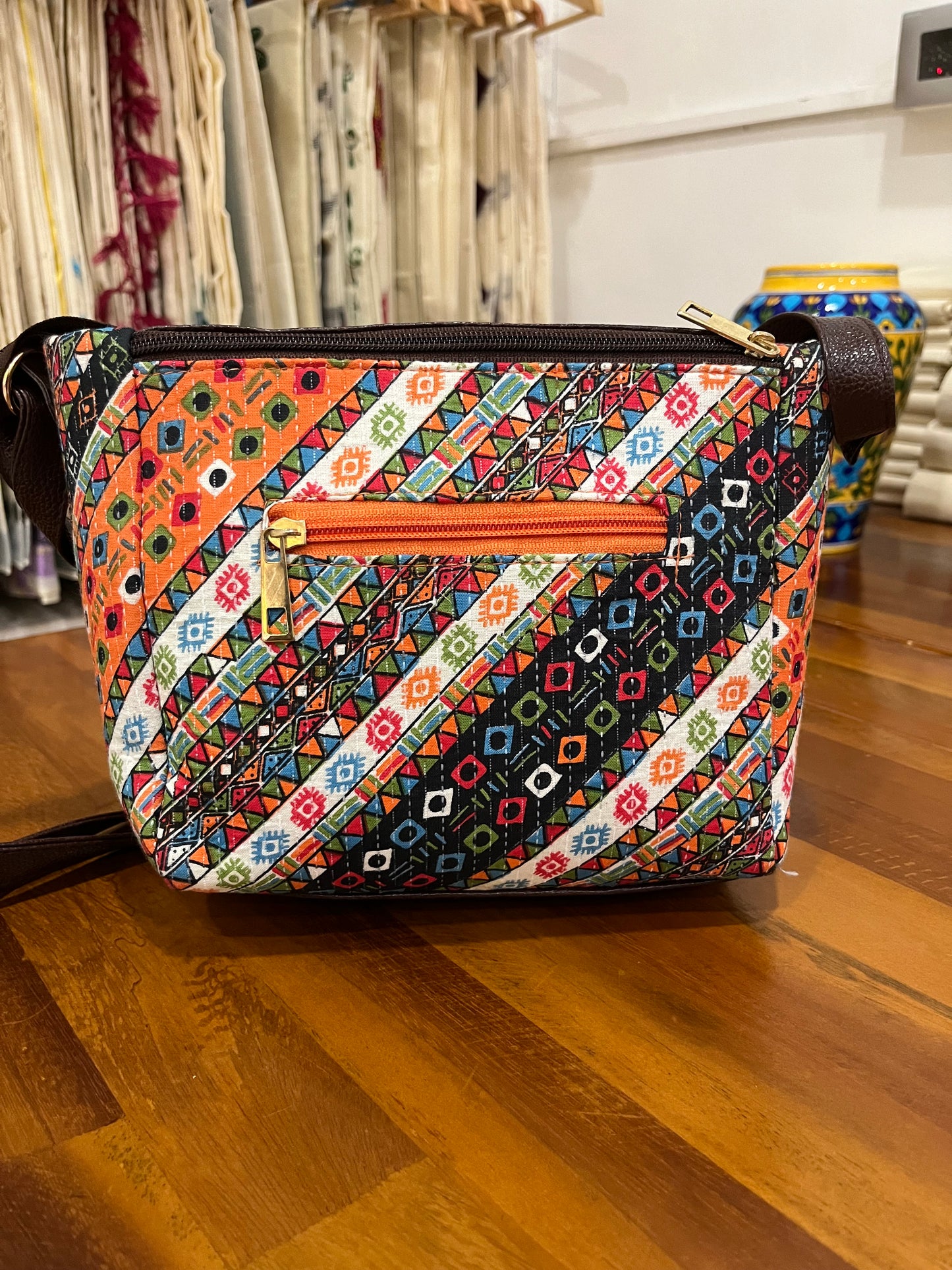 Southloom™ Handmade Multi Colour Printed Design Sling Bag with Leatherette