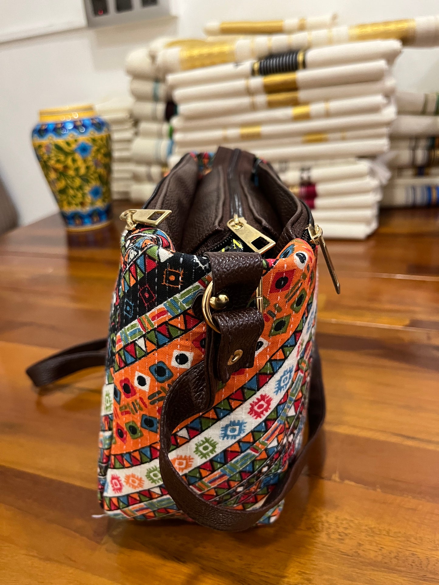 Southloom™ Handmade Multi Colour Printed Design Sling Bag with Leatherette