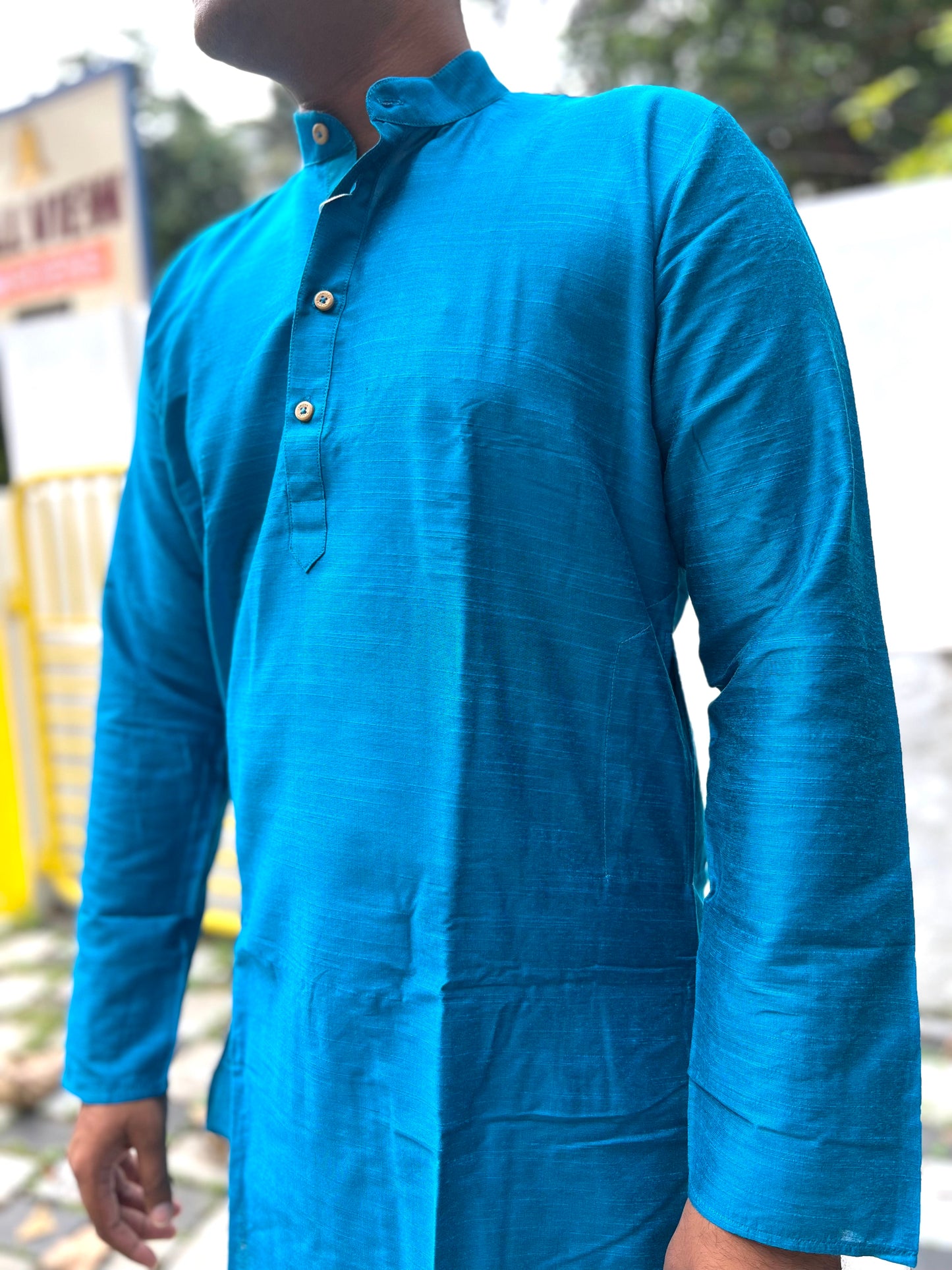 Southloom Semi Silk Short Kurta for Men in Blue Colour