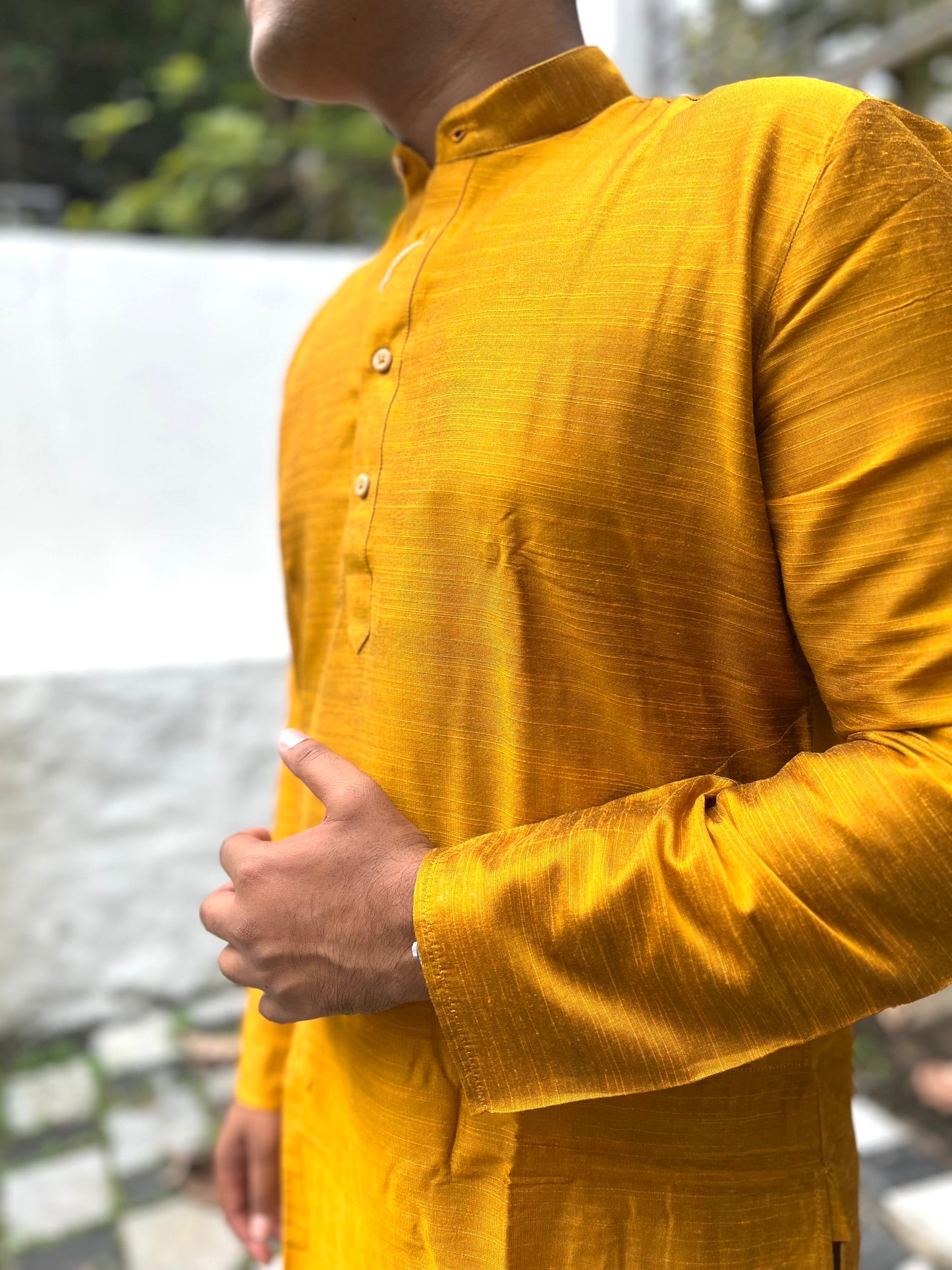 Southloom Semi Silk Short Kurta for Men in Golden Colour