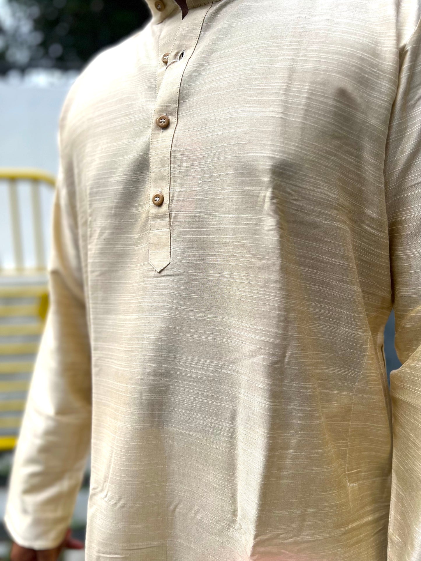 Southloom Semi Silk Long Kurta for Men in Off White Colour