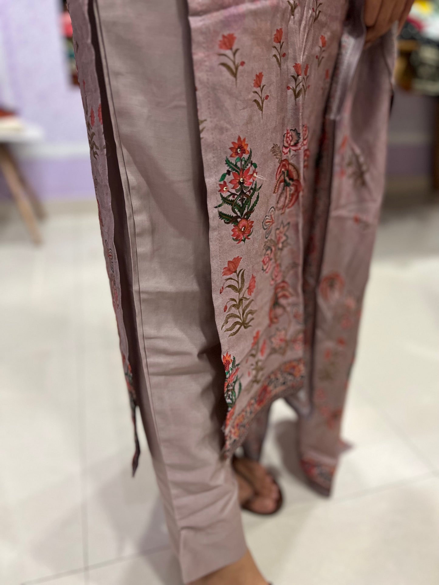 Southloom Stitched Semi Silk Salwar Set in Pink with Floral Prints on Body
