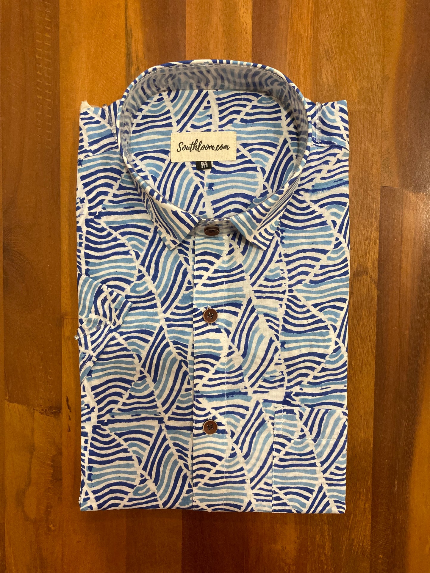 Southloom Jaipur Cotton Blue Hand Block Printed Shirt (Half Sleeves)