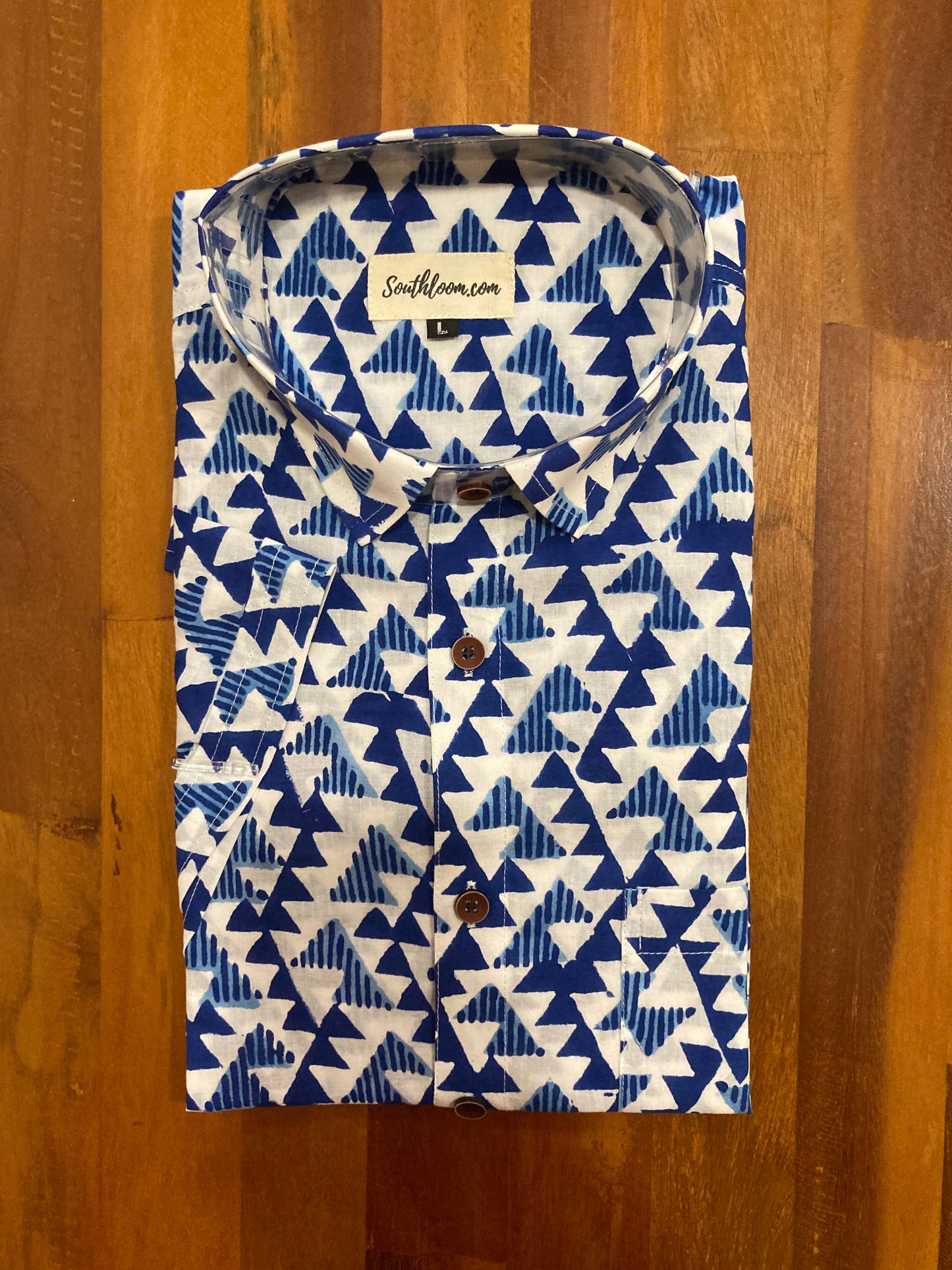 Southloom Jaipur Cotton Blue Hand Block Printed Shirt (Half Sleeves)