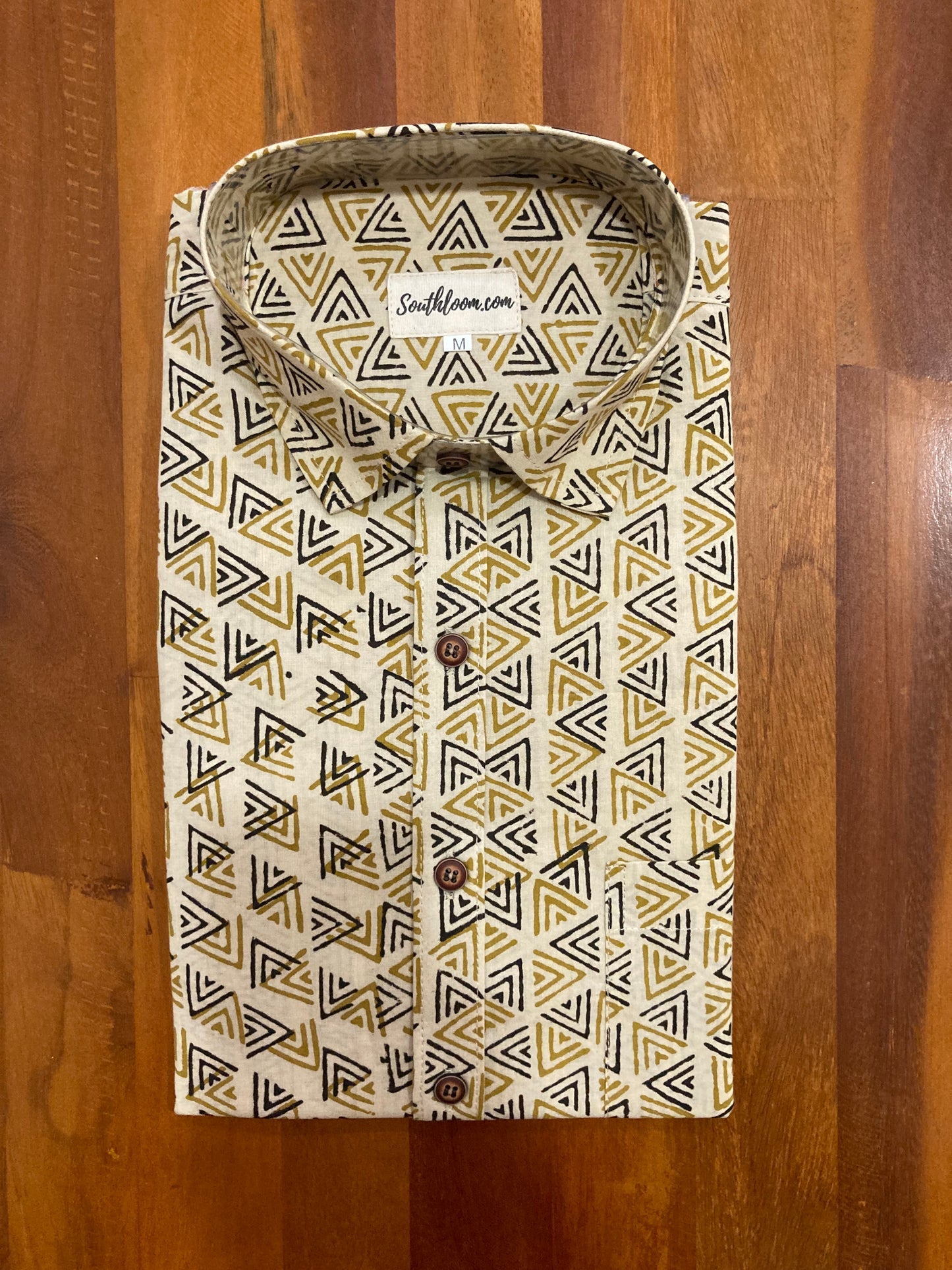 Southloom Jaipur Cotton Beige Hand Block Printed Shirt (Half Sleeves)