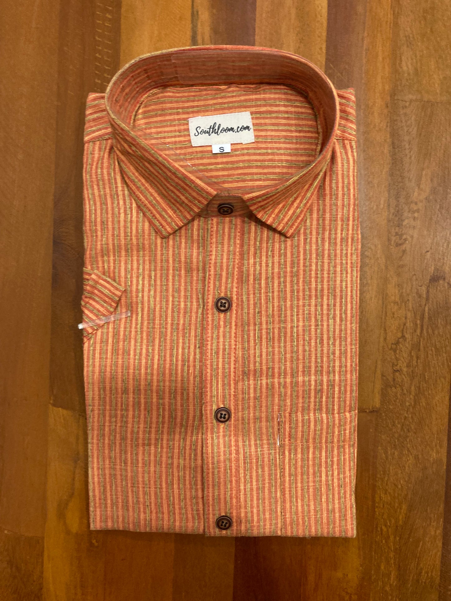 Southloom Jaipur Cotton Orange Hand Block Printed Shirt (Half Sleeves)