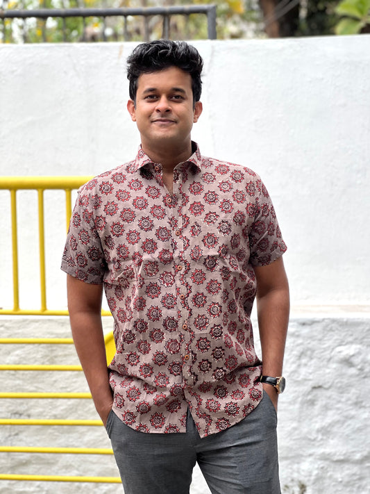 Southloom Jaipur Cotton Grey Hand Block Printed Shirt (Half Sleeves)