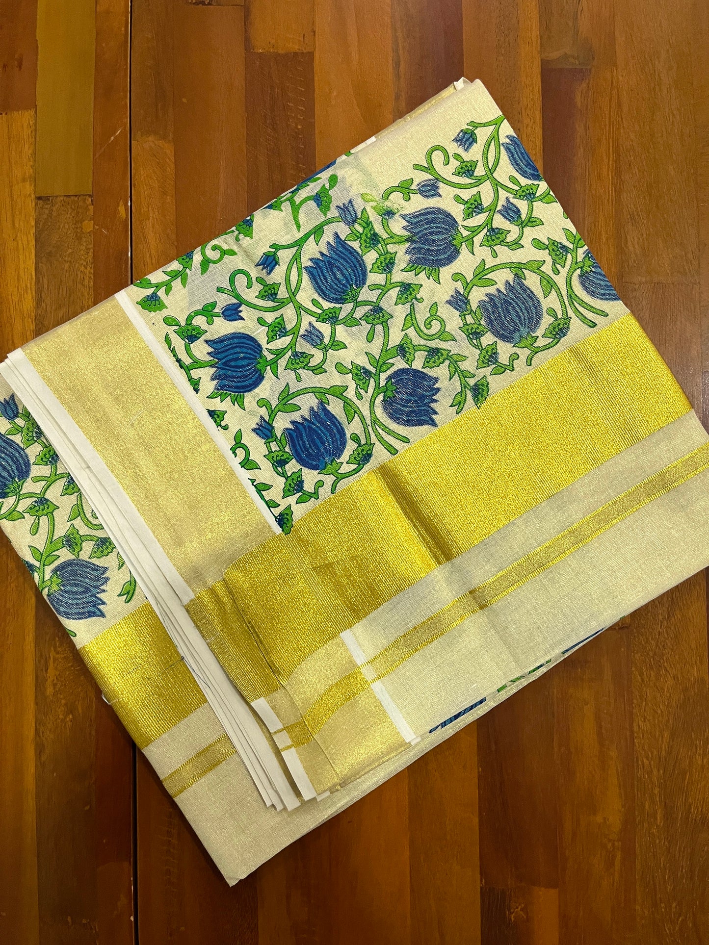Southloom Jaipur Artisans & Kerala Weavers Collab Tissue Kasavu Saree