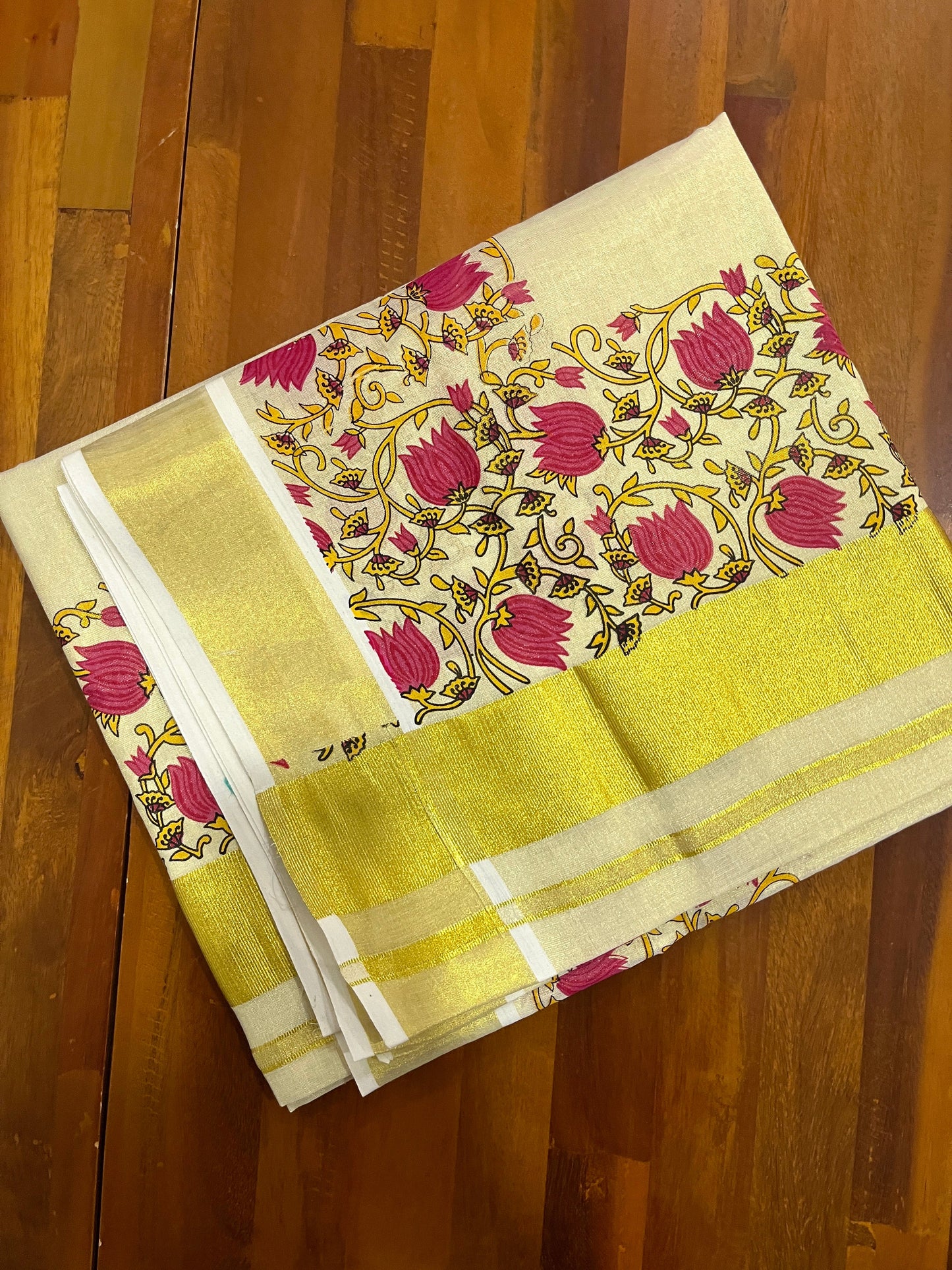 Southloom Jaipur Artisans & Kerala Weavers Collab Tissue Kasavu Saree