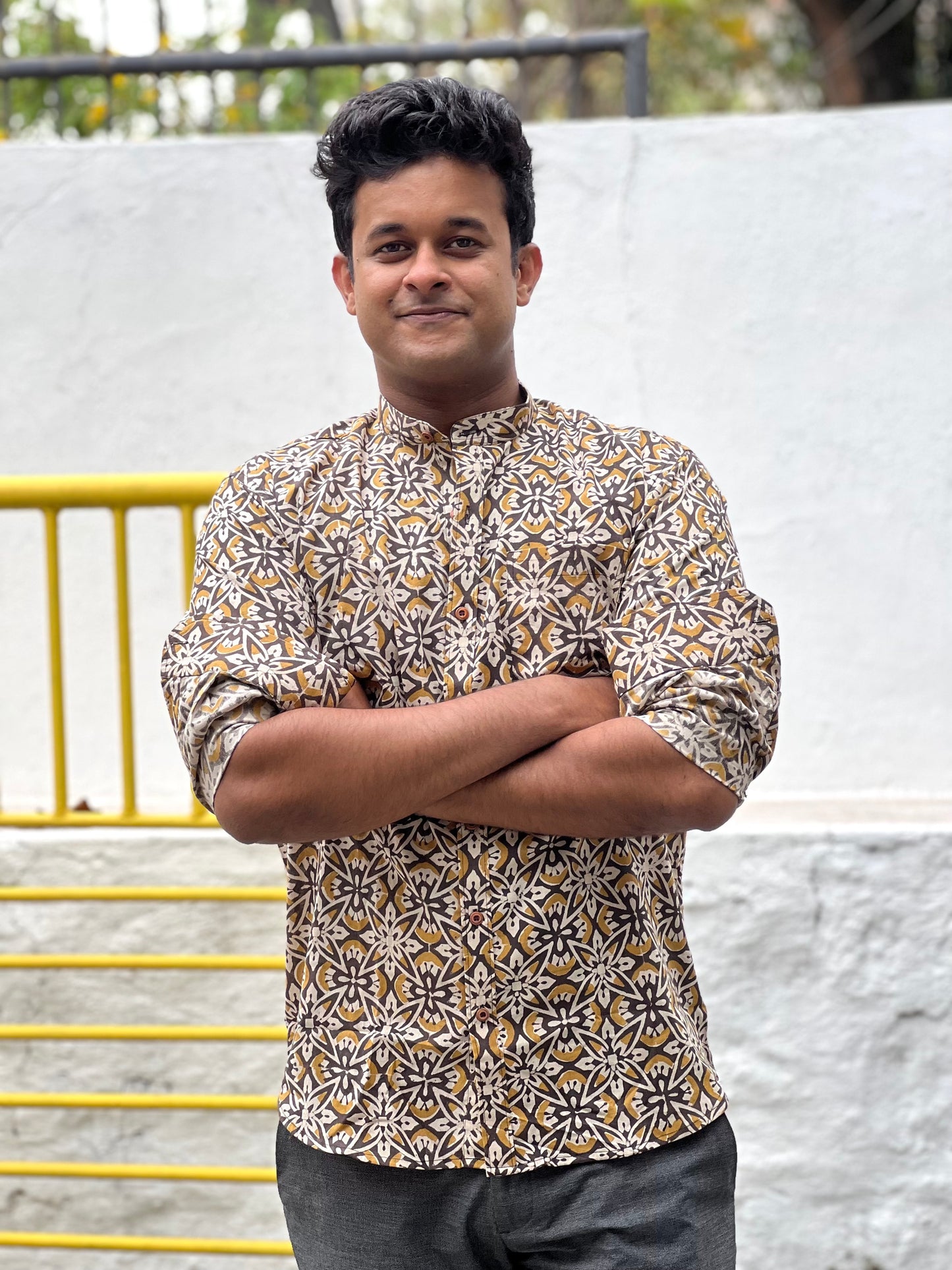 Southloom Jaipur Cotton Brown Hand Block Printed Shirt (Full Sleeves)