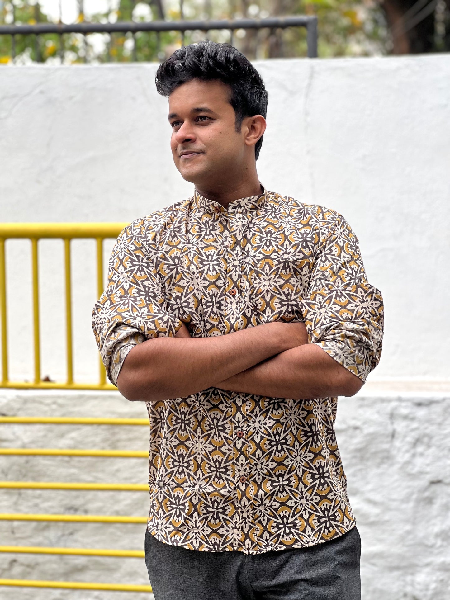 Southloom Jaipur Cotton Brown Hand Block Printed Shirt (Full Sleeves)