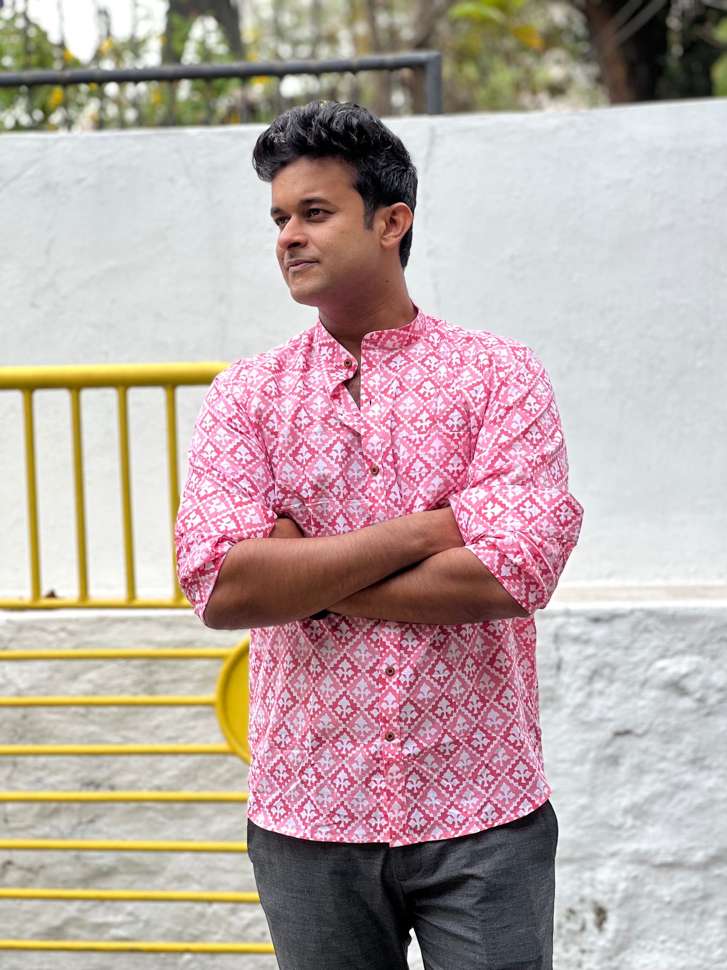 Southloom Jaipur Cotton Pink Hand Block Printed Shirt (Full Sleeves)