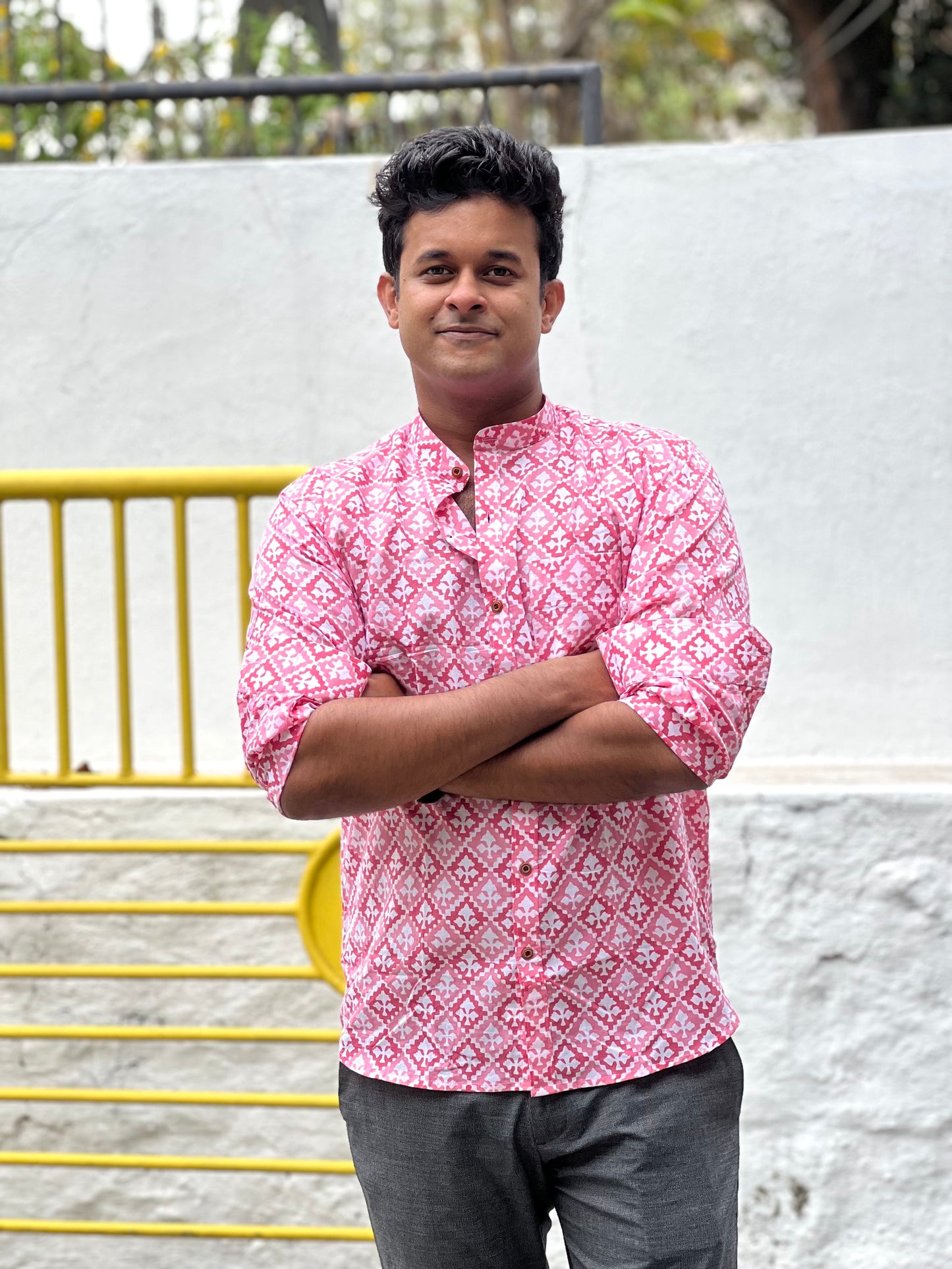 Southloom Jaipur Cotton Pink Hand Block Printed Shirt (Full Sleeves)