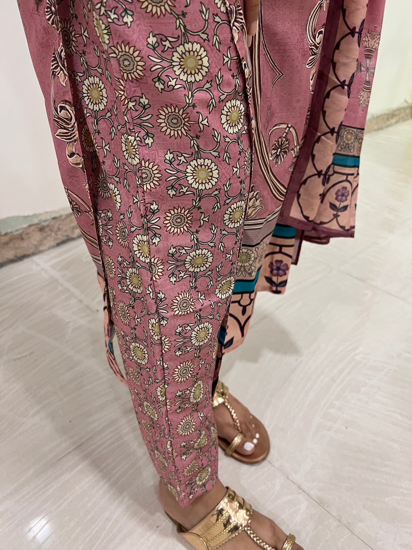 Southloom Stitched Semi Silk Salwar Set With Designer Prints in Pink