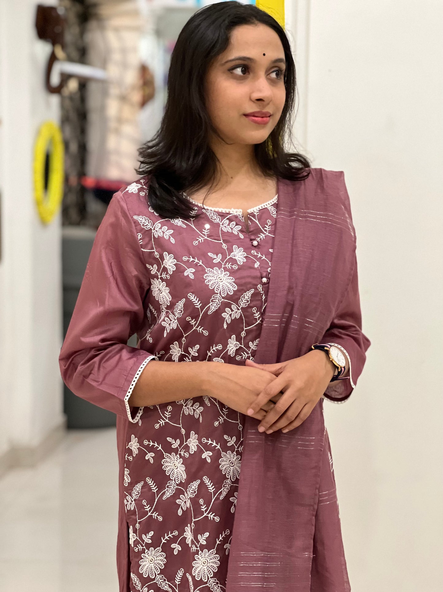 Southloom Stitched Semi Silk Salwar Set with Designer Thread Works in Dark Onion Pink