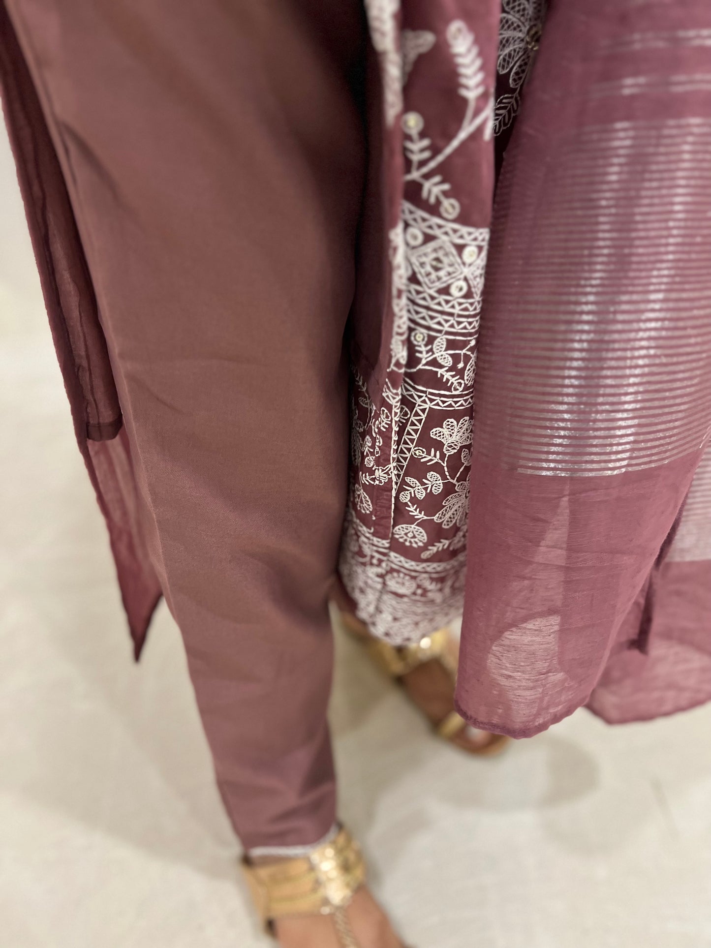 Southloom Stitched Semi Silk Salwar Set with Designer Thread Works in Dark Onion Pink