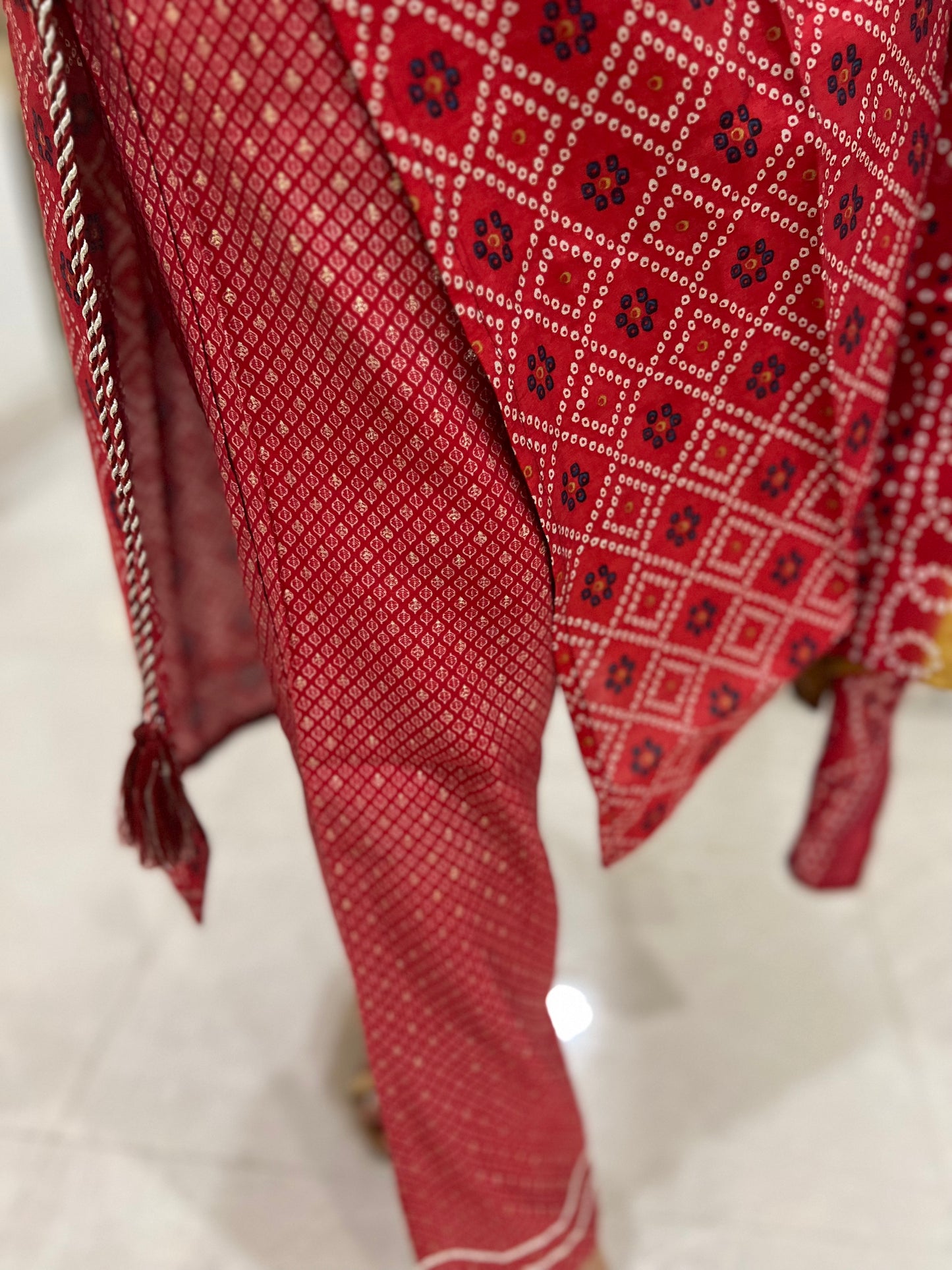 Southloom Stitched Semi Silk Salwar Set in Red with Designer Prints