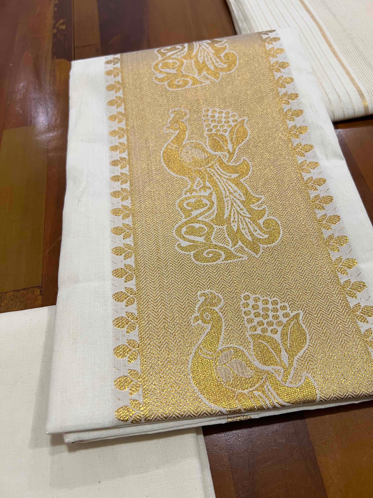 Kerala Cotton Churidar Salwar Material with Peacock Woven Design (include Lines Shawl / Dupatta)