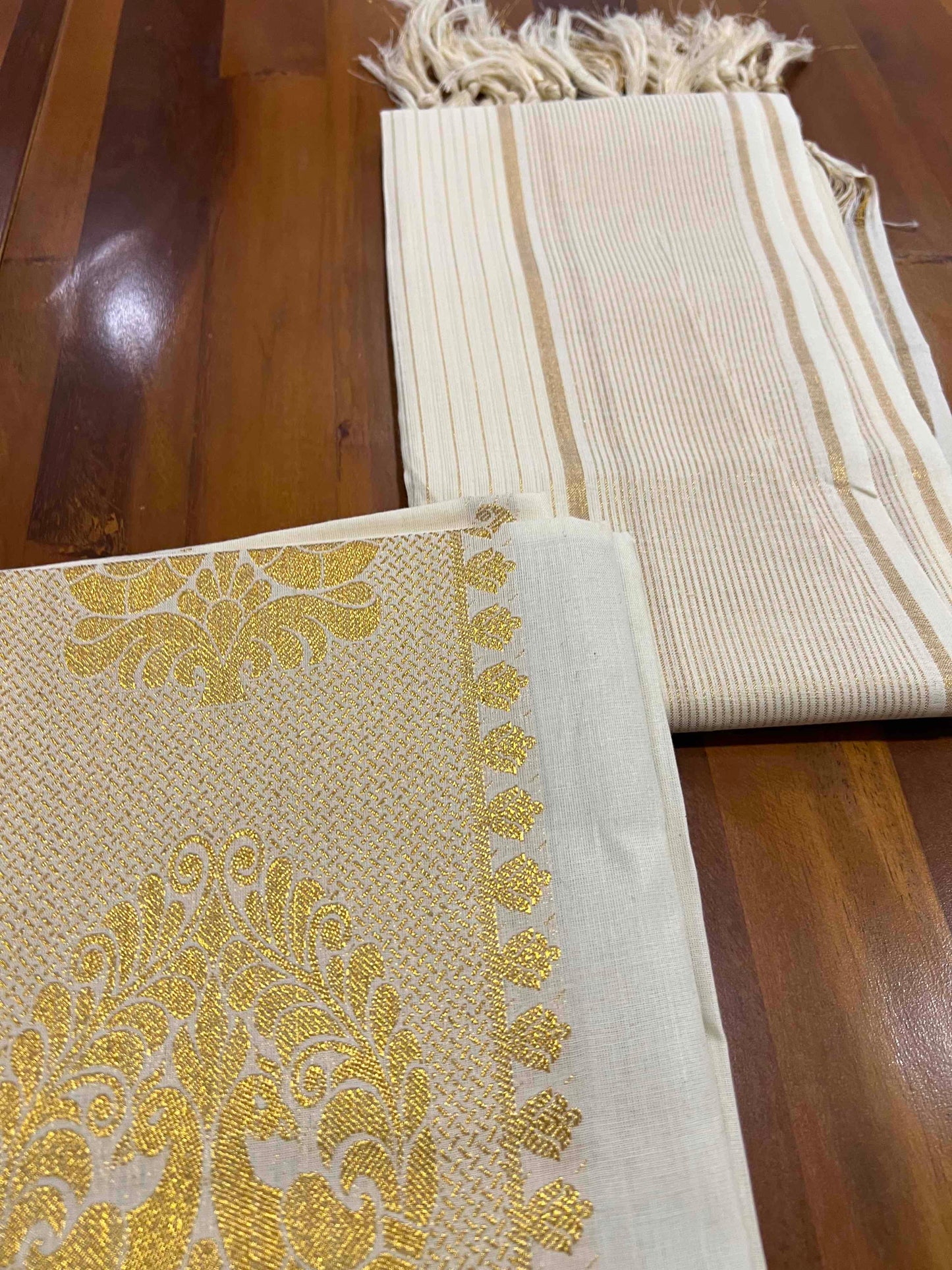 Kerala Cotton Churidar Salwar Material with Peacock Woven Design (include Lines Shawl / Dupatta)