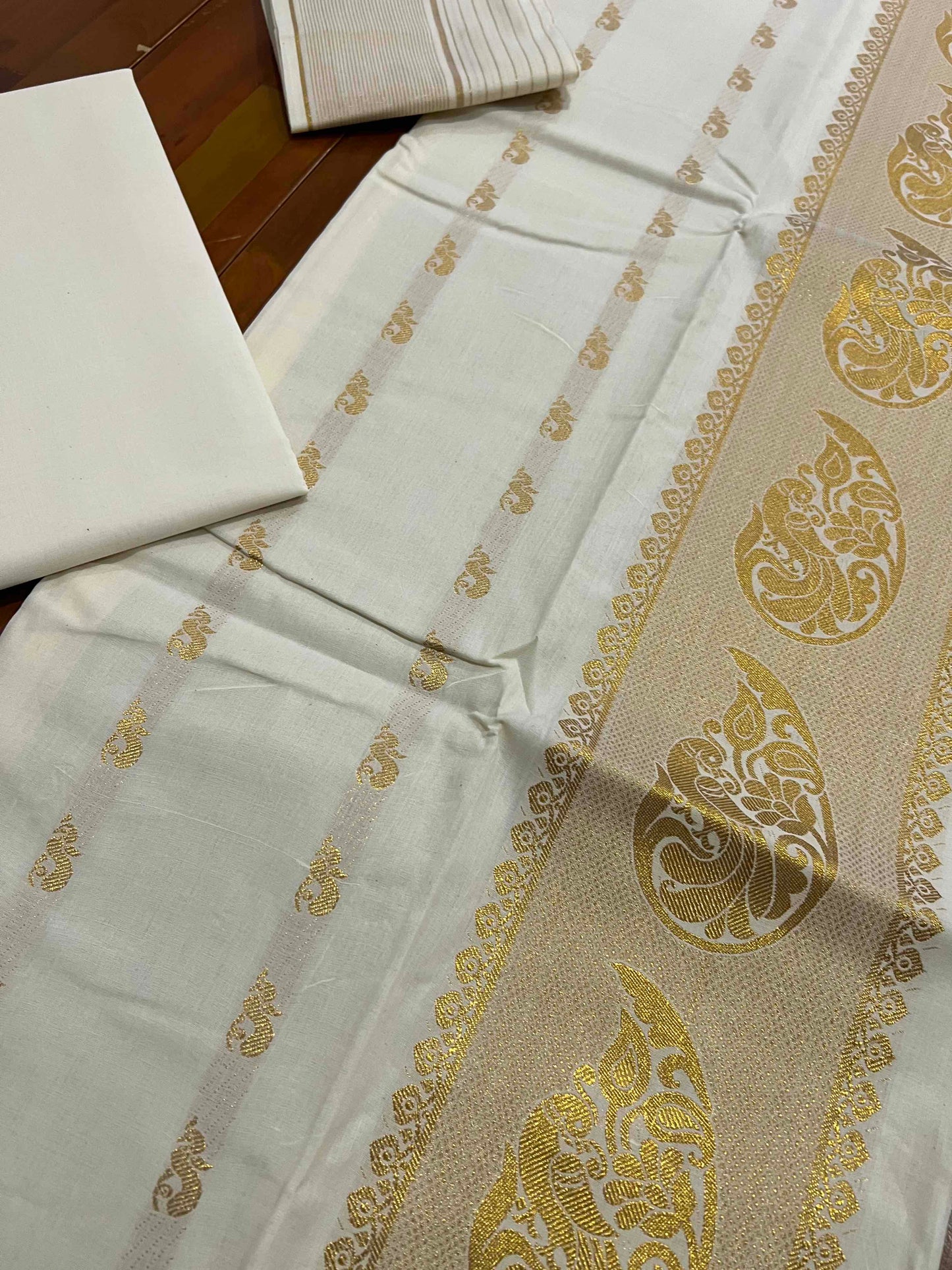 Kerala Cotton Churidar Salwar Material with Peacock Woven Design (include Lines Shawl / Dupatta)