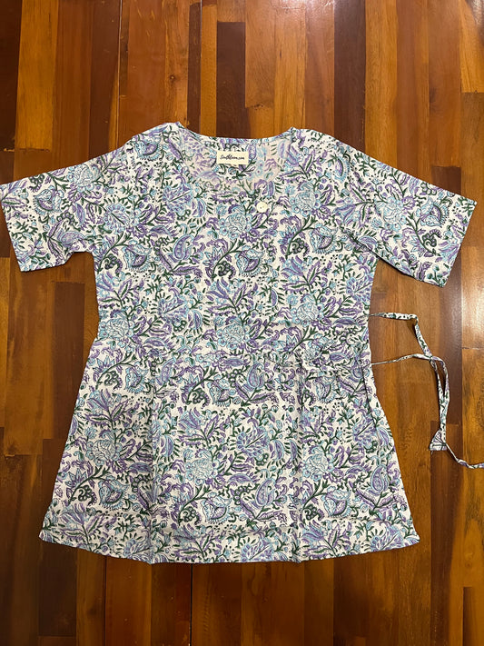 Southloom Jaipur Cotton Floral Hand Block Printed Top (Half Sleeves)