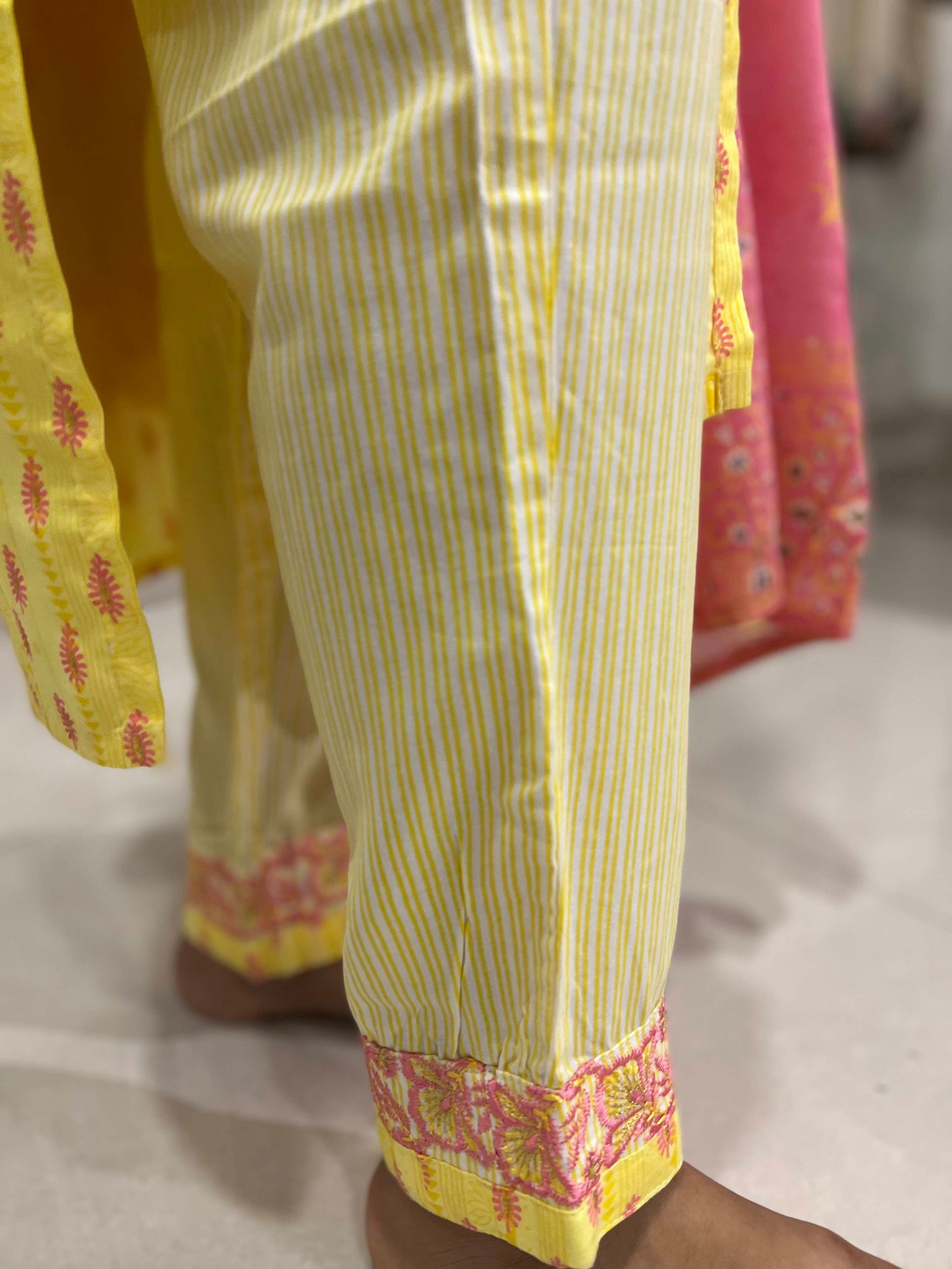 Southloom Stitched Cotton Salwar Set in Yellow Colour with Floral Design