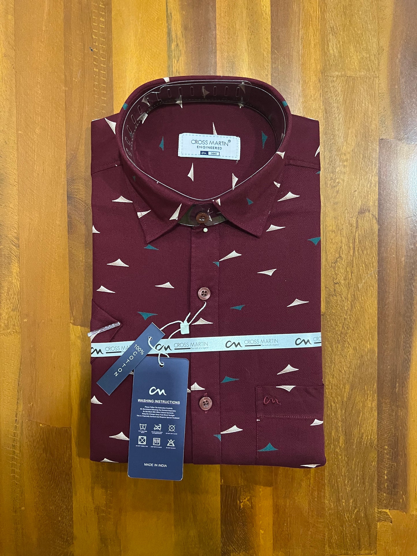Pure Cotton Maroon Printed Shirt (38 HS)