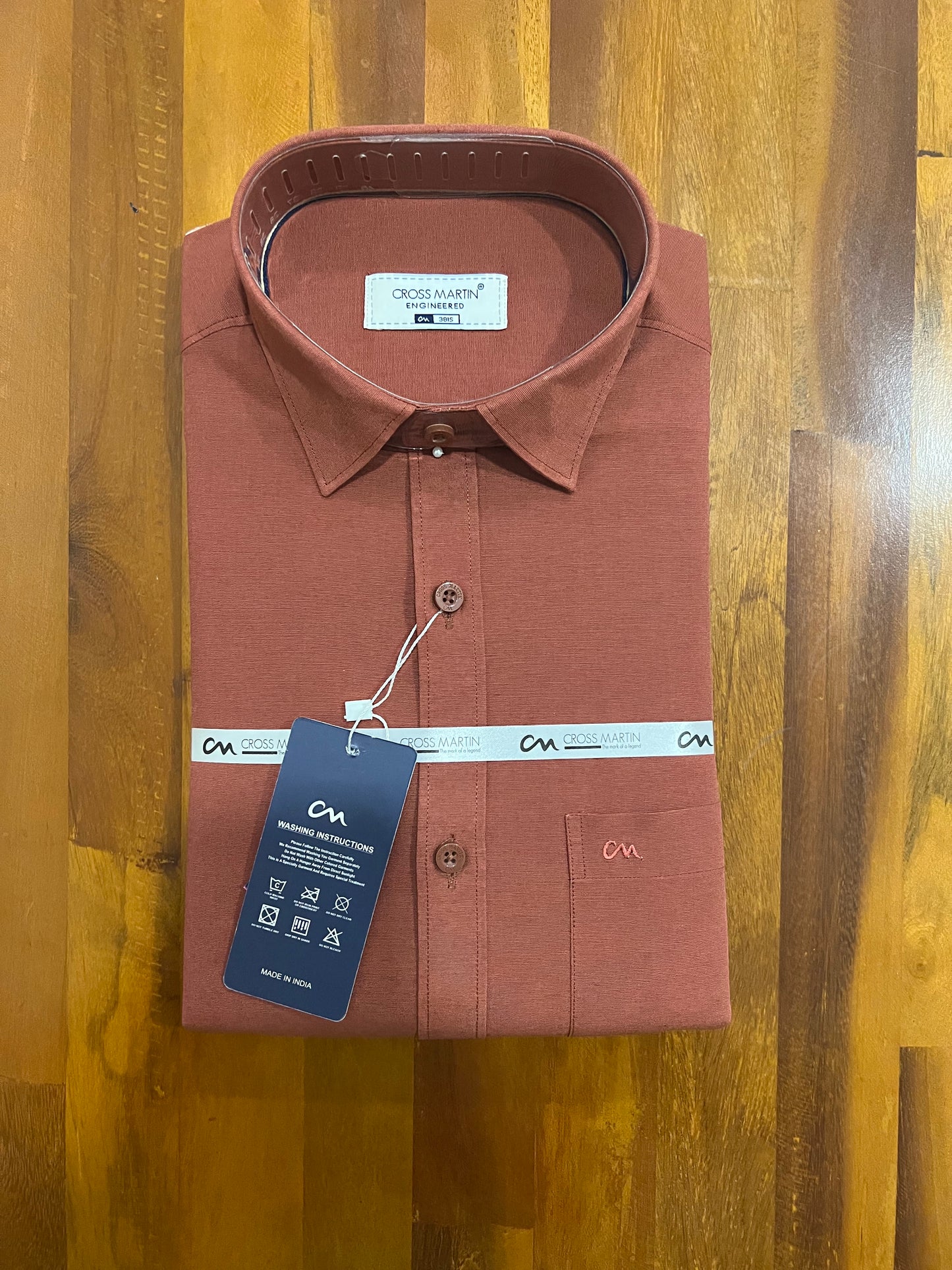 Pure Cotton Brick Red Solid Shirt (38 FS)