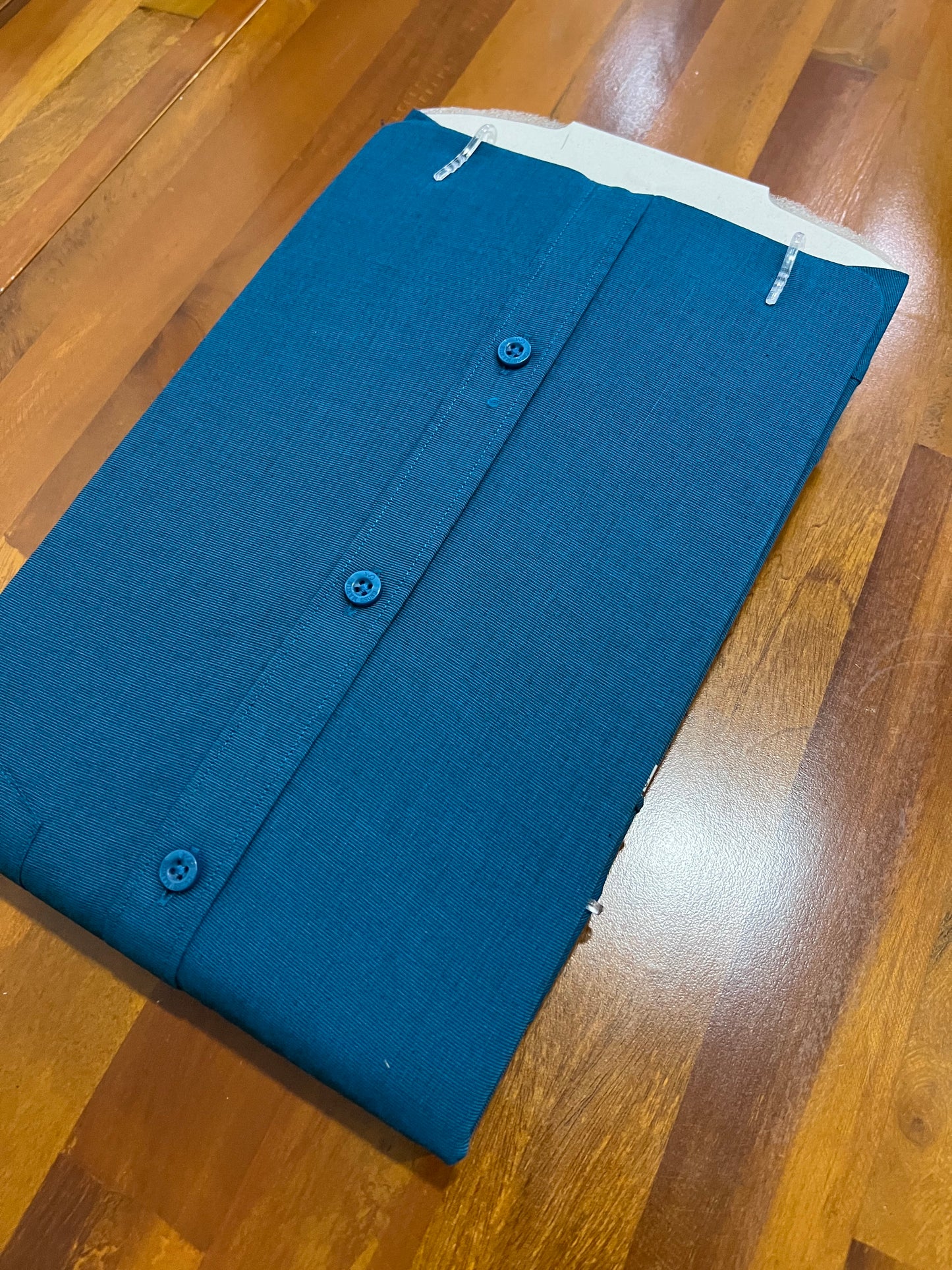 Pure Cotton Dark Teal Blue Solid Shirt (40 HS)
