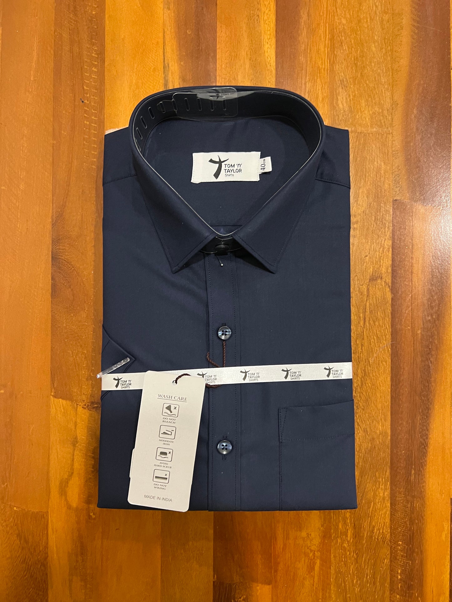 Pure Cotton Navy Blue Solid Shirt (40 HS)
